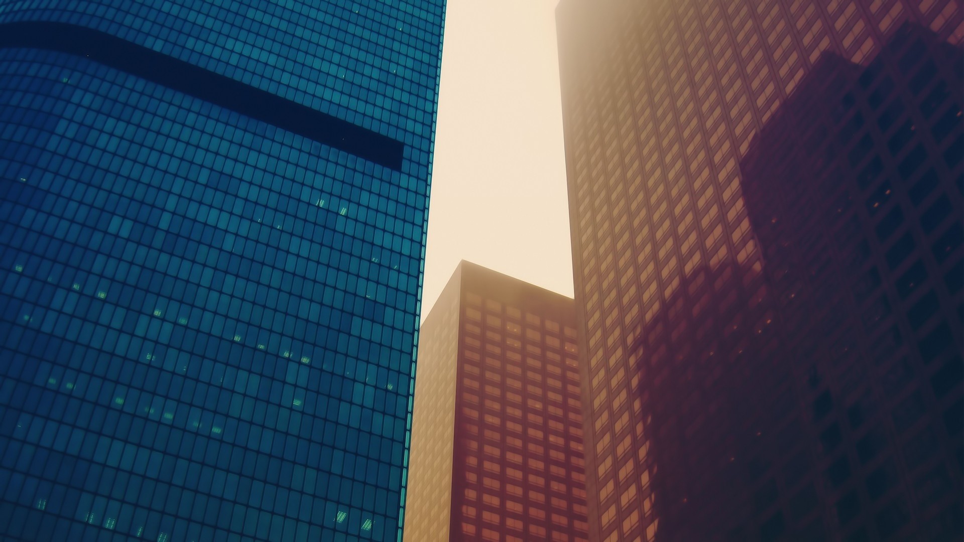 Skyscrapers against a hazy sky HD Wallpaper