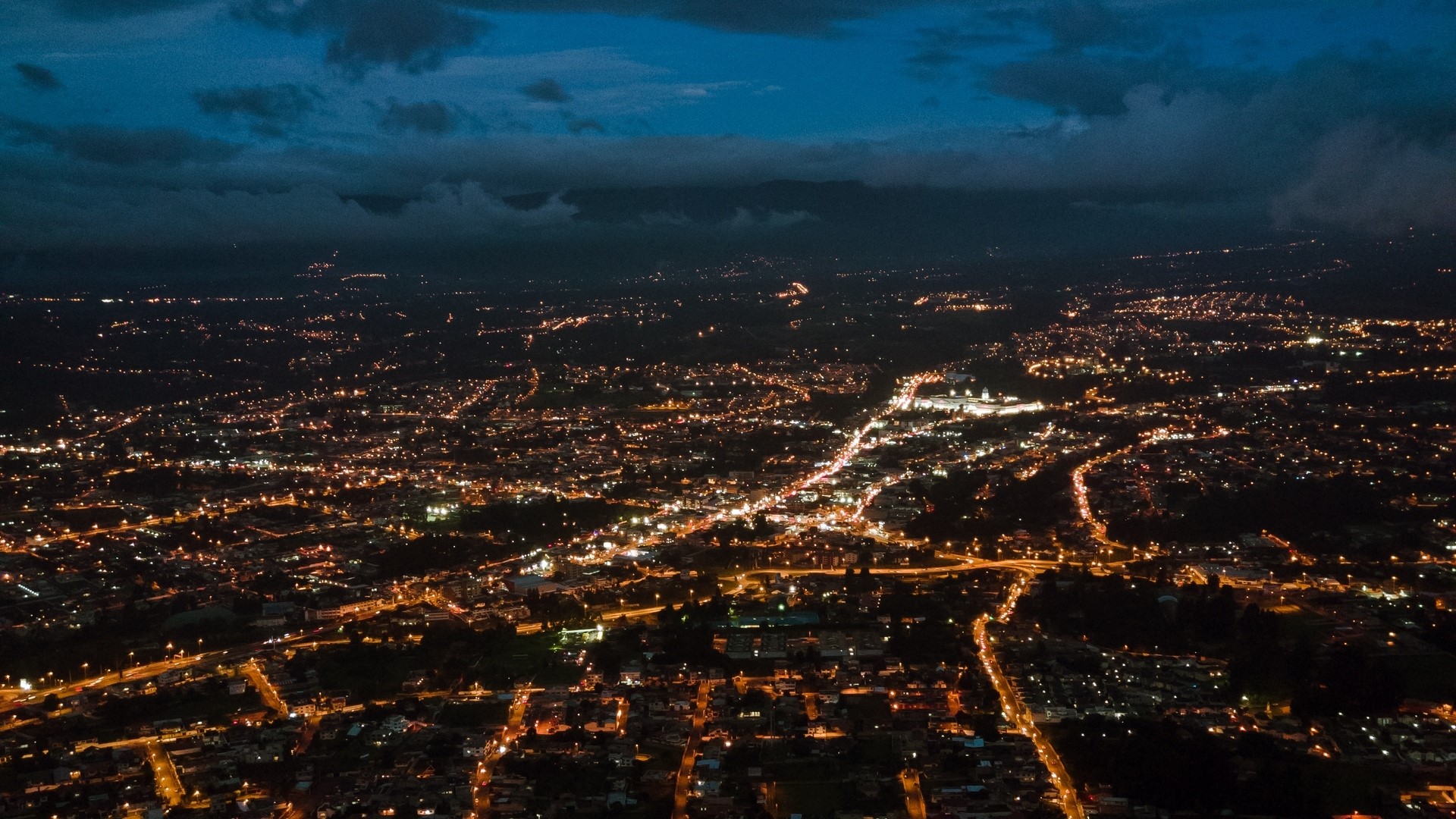 Night city lights from above HD Wallpaper