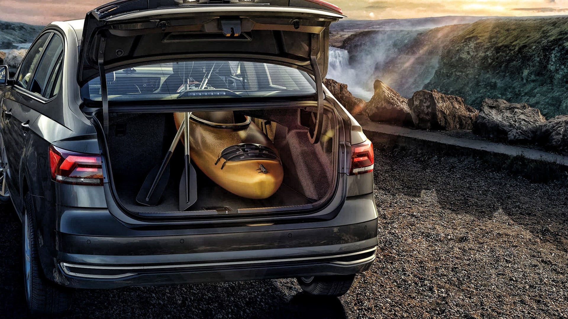 Volkswagen Polo with Kayak and Paddles HD Wallpaper