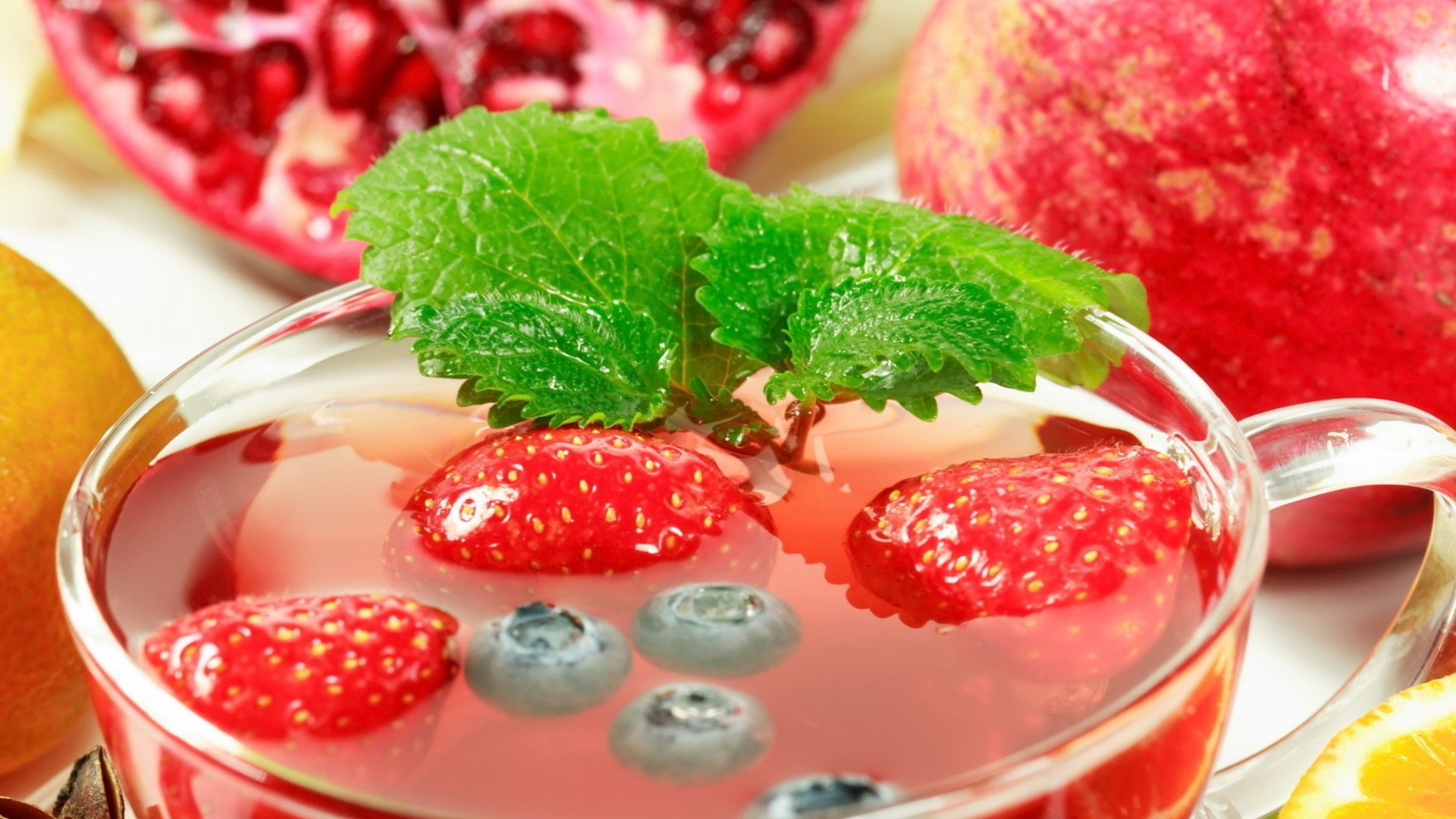 Fruit punch with strawberries, blueberries, and mint HD Wallpaper