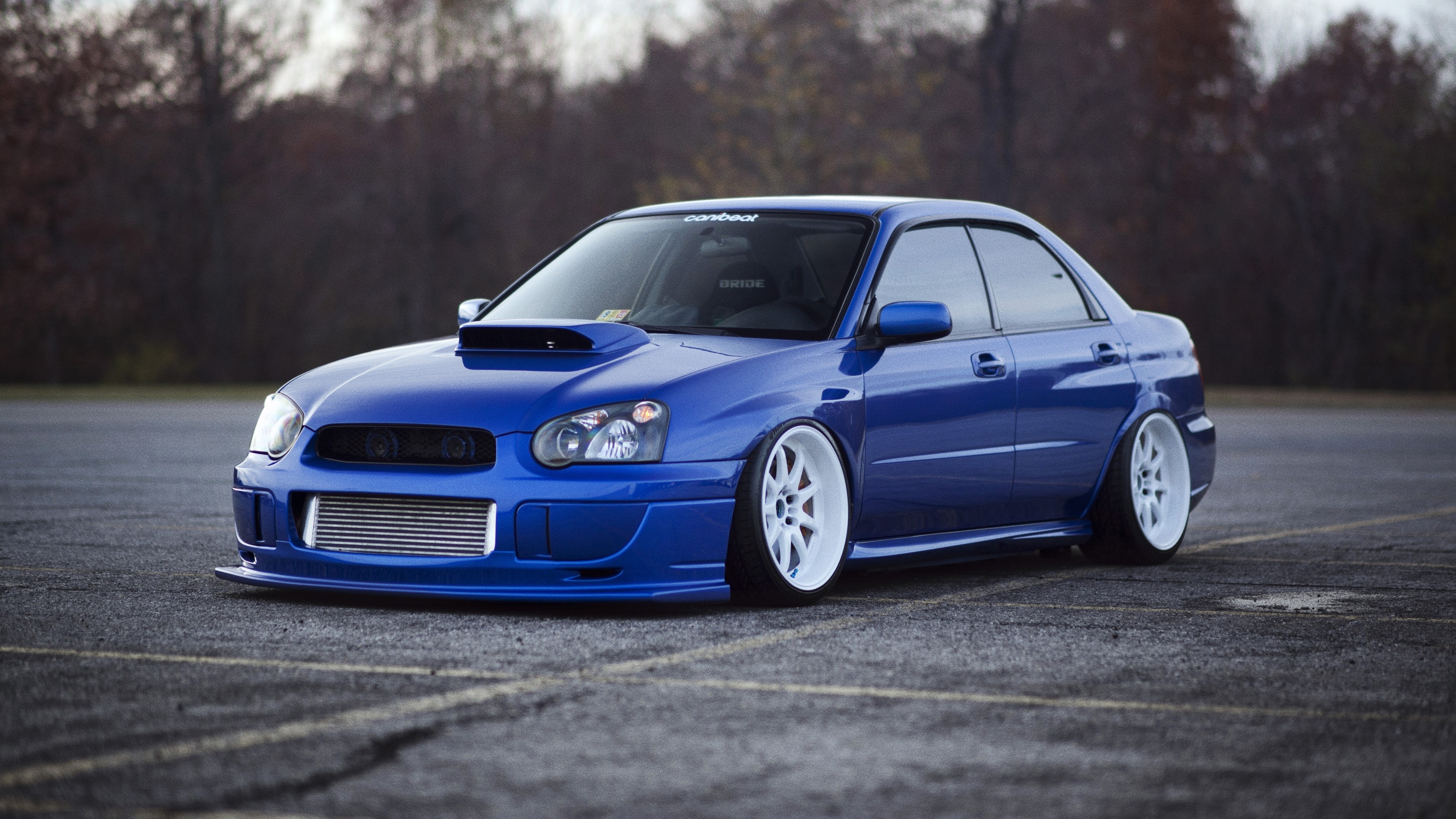 Blue Subaru Impreza WRX STi with white wheels HD Wallpaper