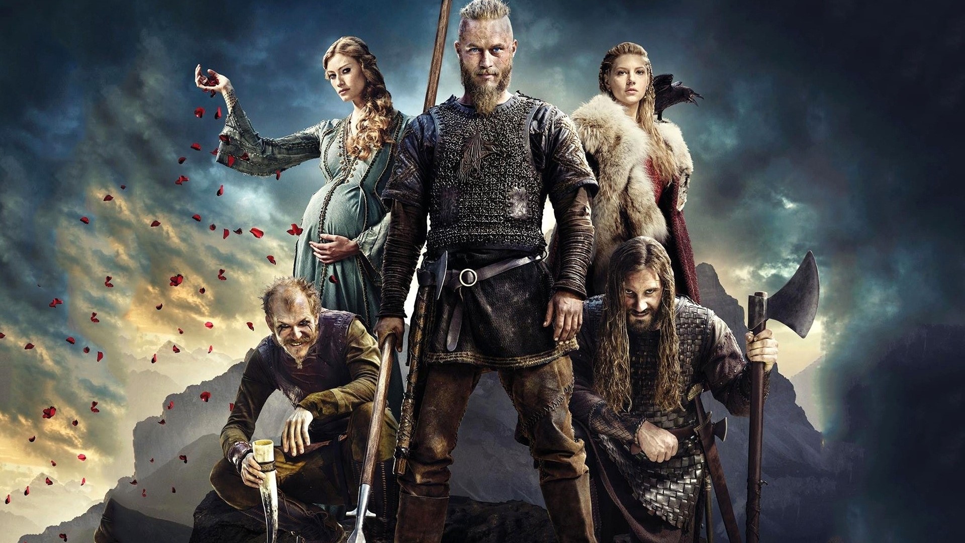 Vikings characters Ragnar Lothbrok, Lagertha, Rollo, Floki, and Siggy HD Wallpaper