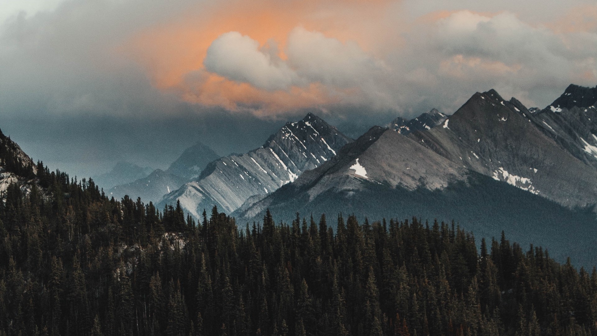Mountain range with forest and clouds HD Wallpaper