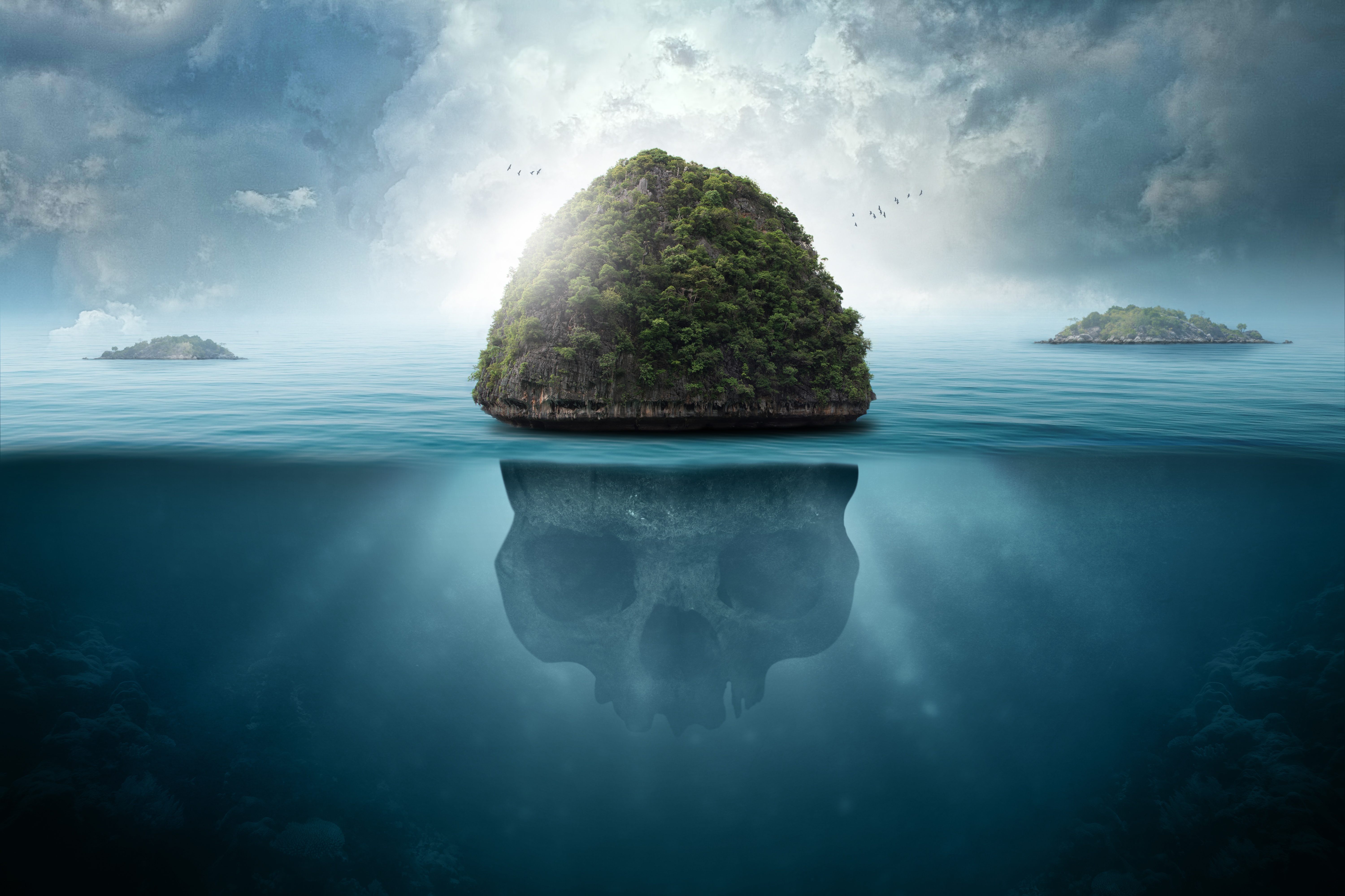 Skull Island Surreal Sea 4K HD Wallpaper