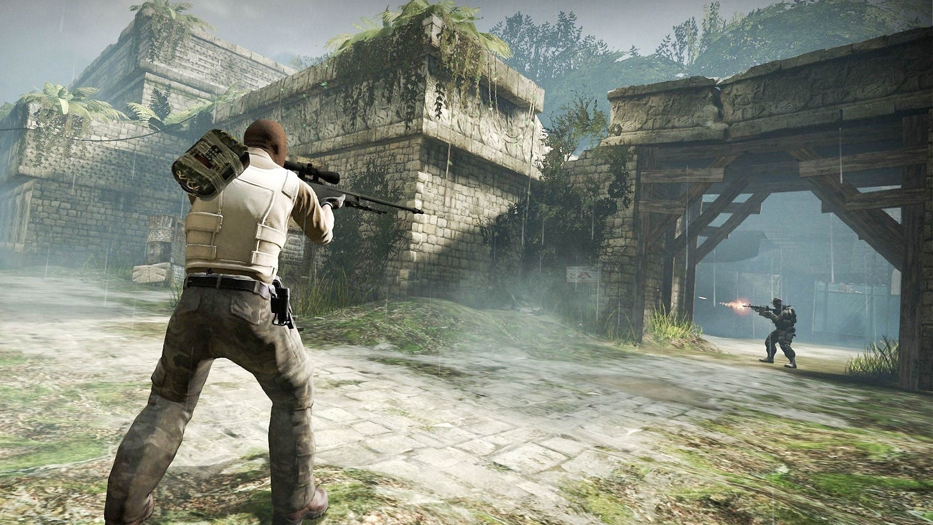 Counter-Strike: Global Offensive jungle temple shootout HD Wallpaper