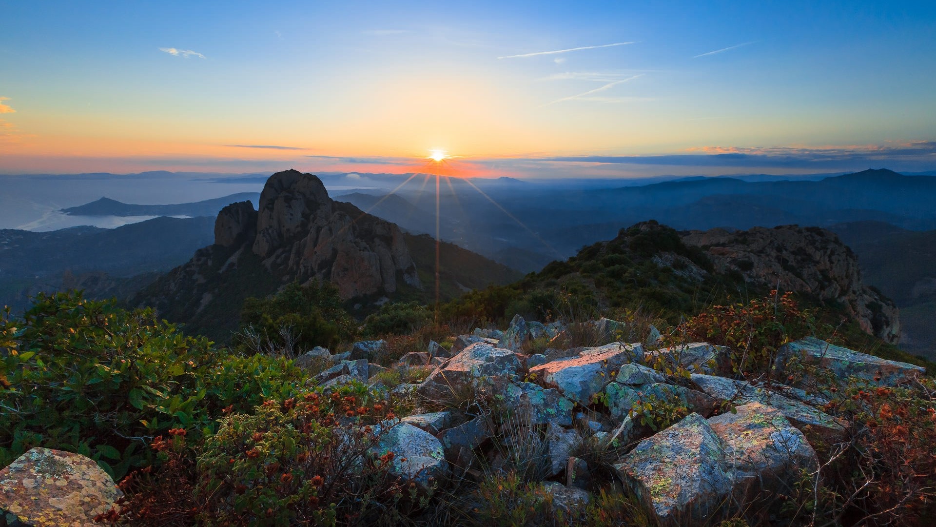 Sunrise over rocky mountains in Provence, France HD Wallpaper