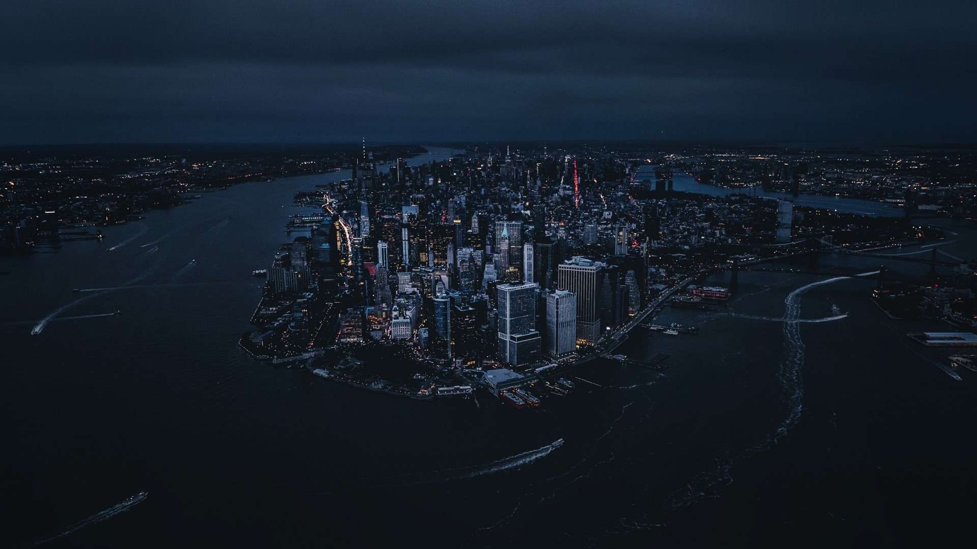 New York City skyline at night from above HD Wallpaper