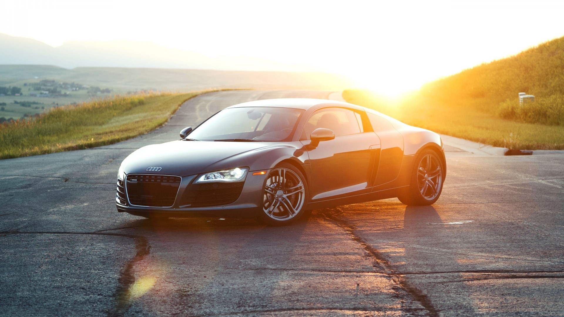 Audi R8 on a road at sunset HD Wallpaper