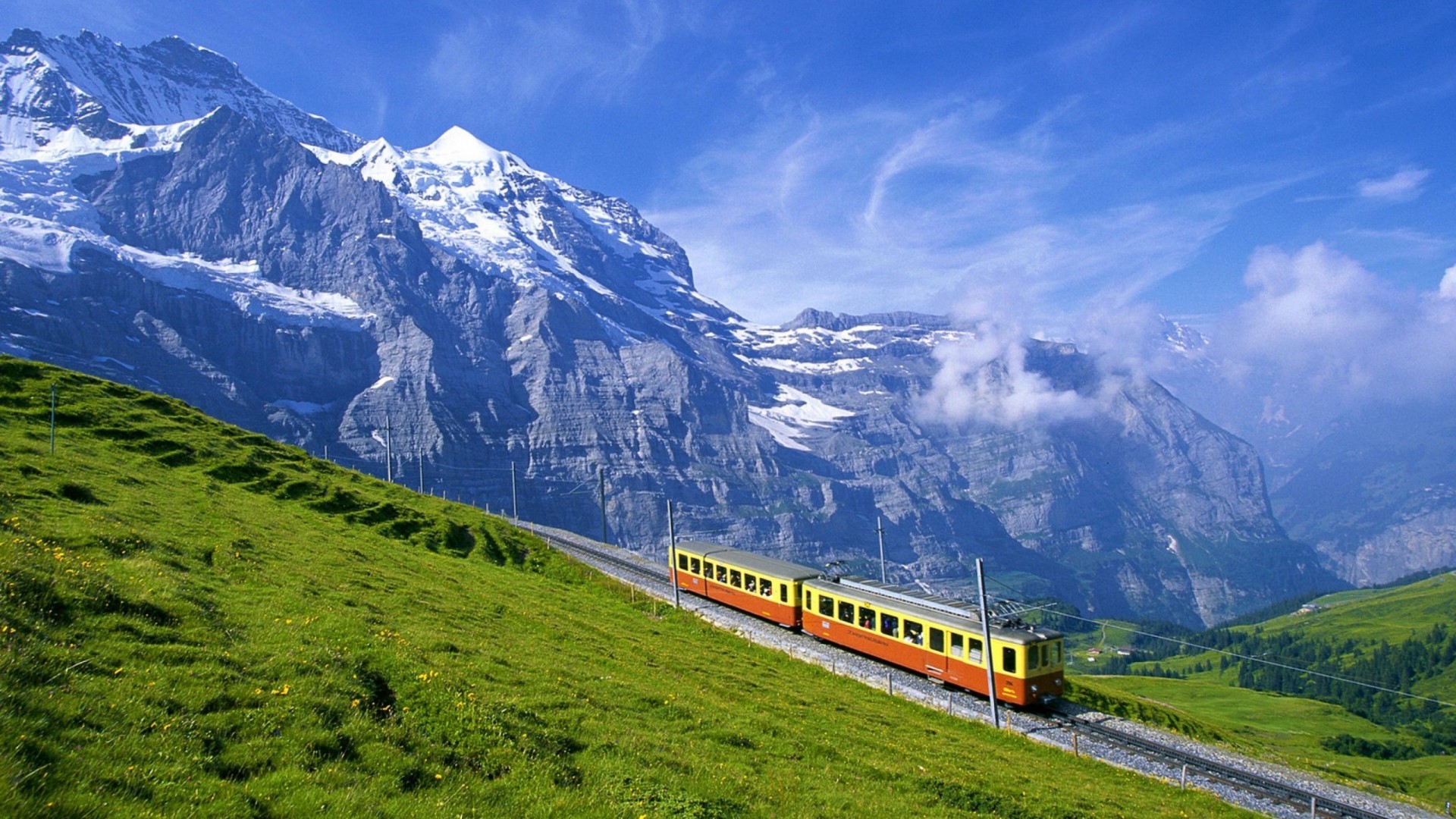 Train in the Swiss Alps HD Wallpaper