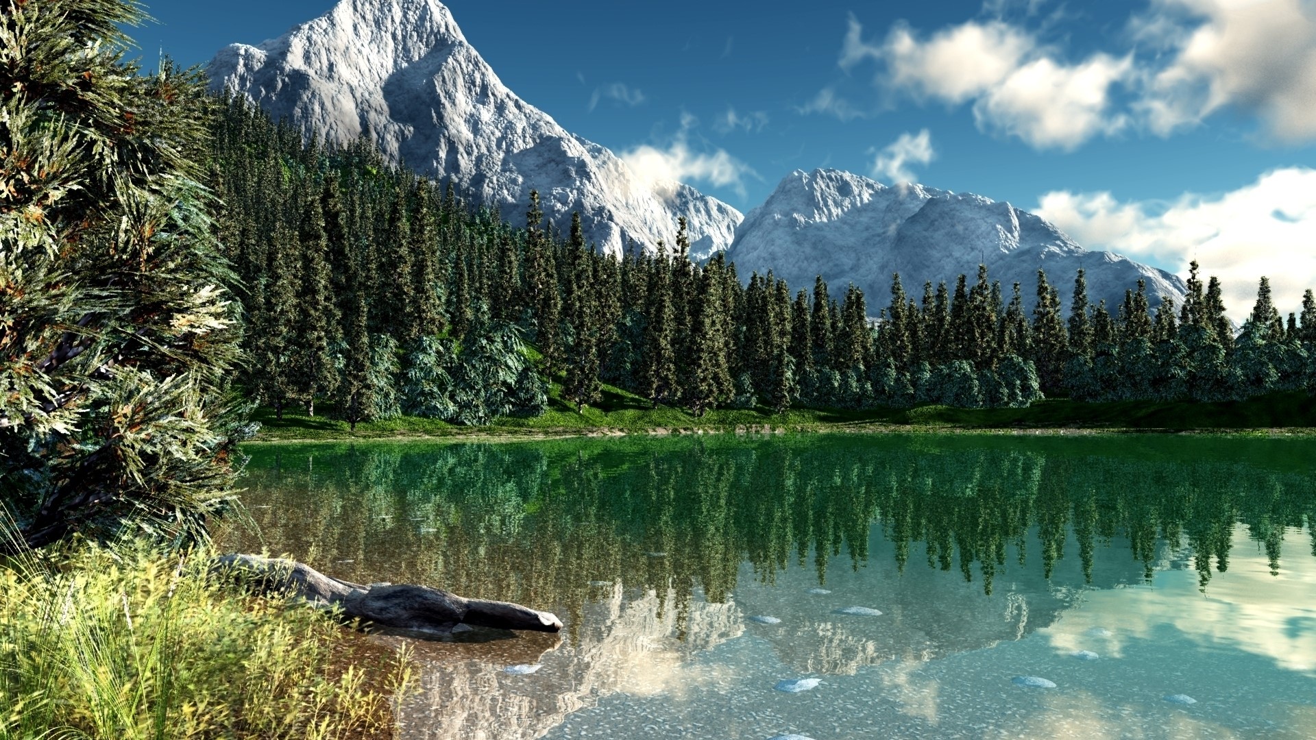 Snow-capped mountains reflected in a clear lake HD Wallpaper