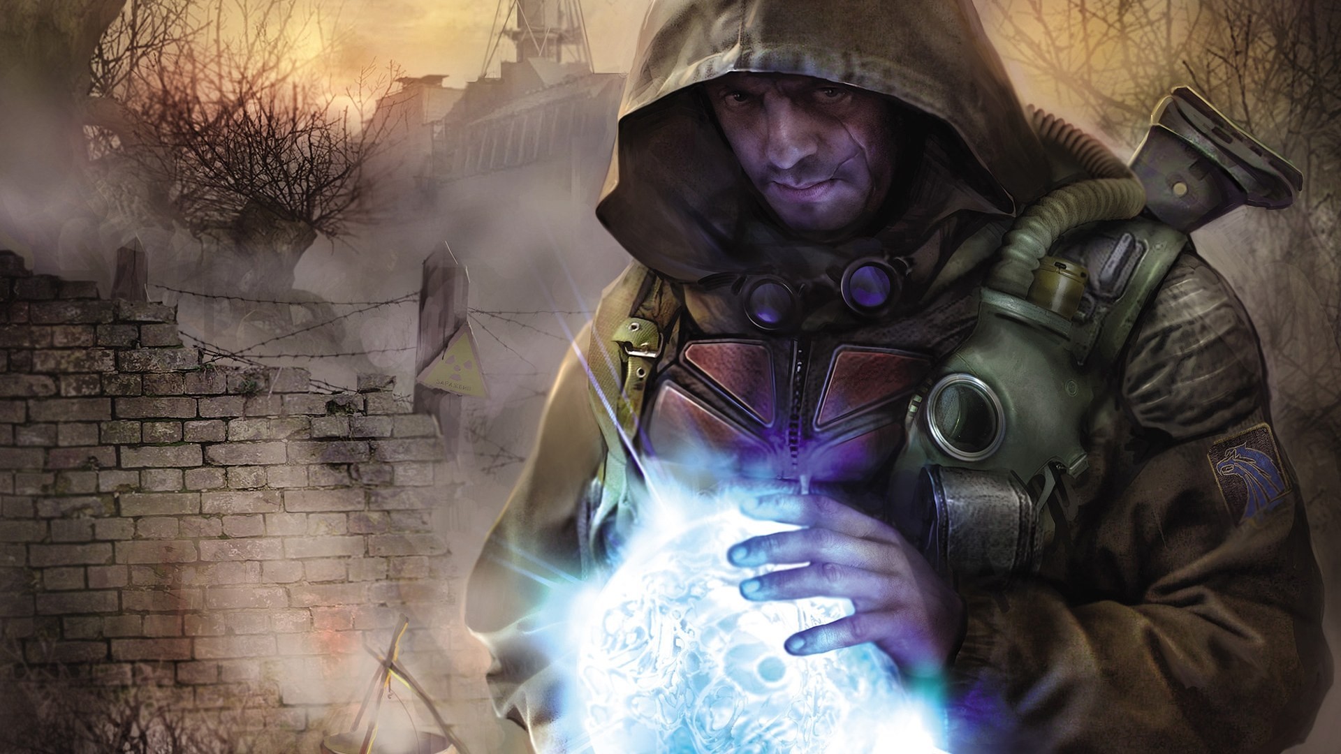 Man in gas mask holding glowing orb in S.T.A.L.K.E.R. HD Wallpaper