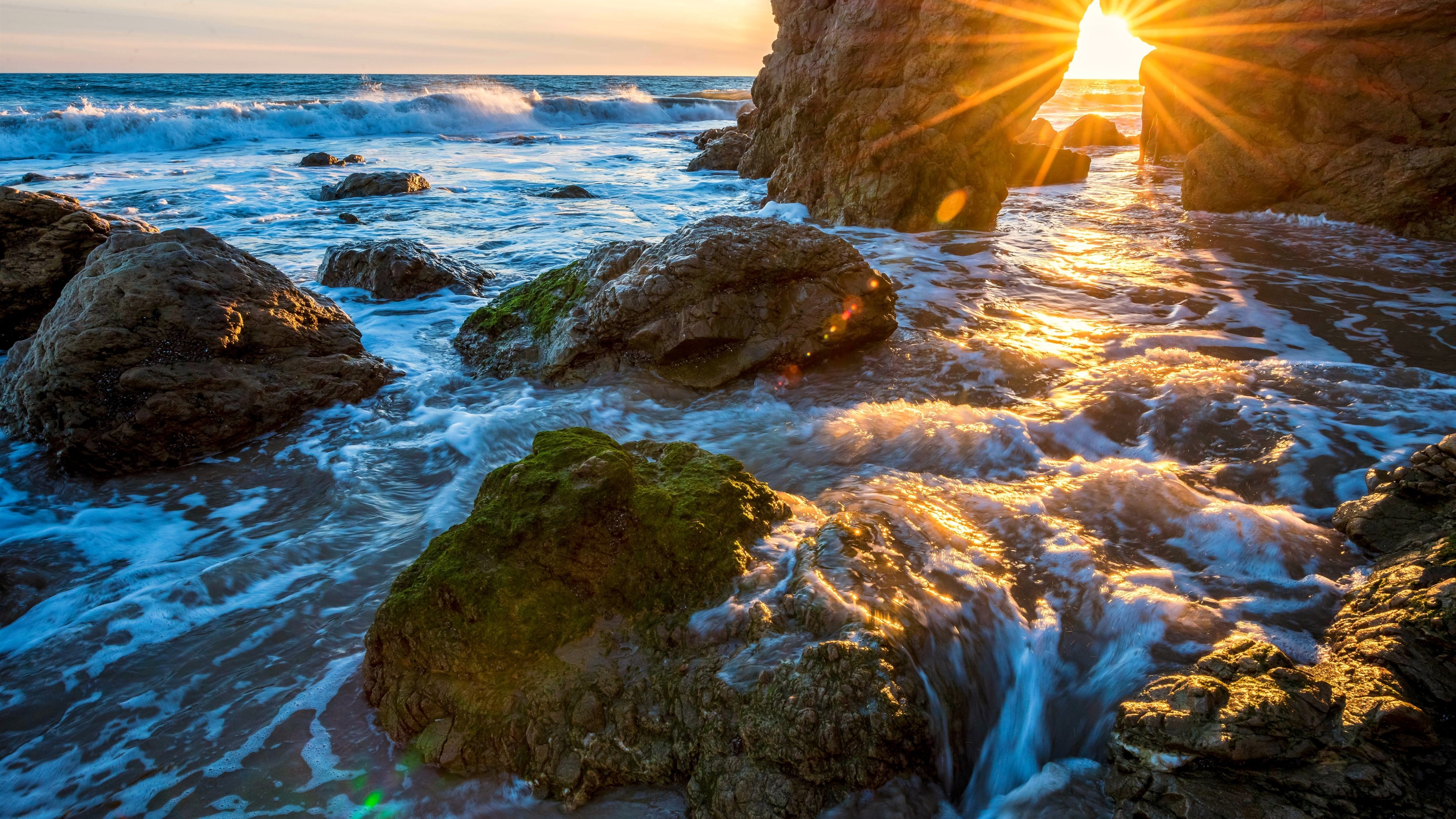 4K Sunrise Over Rocky Ocean Shore HD Wallpaper