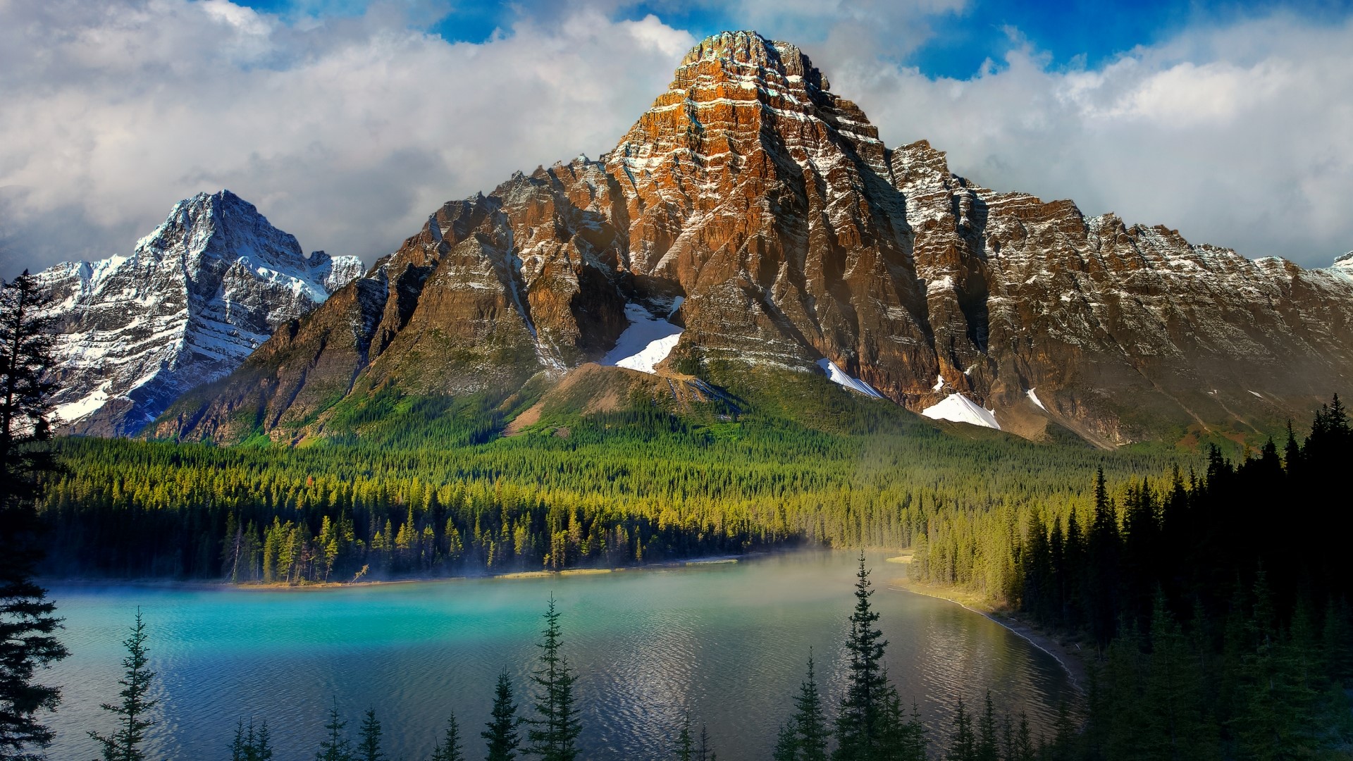 Mountains landscape with lake and forest HD Wallpaper