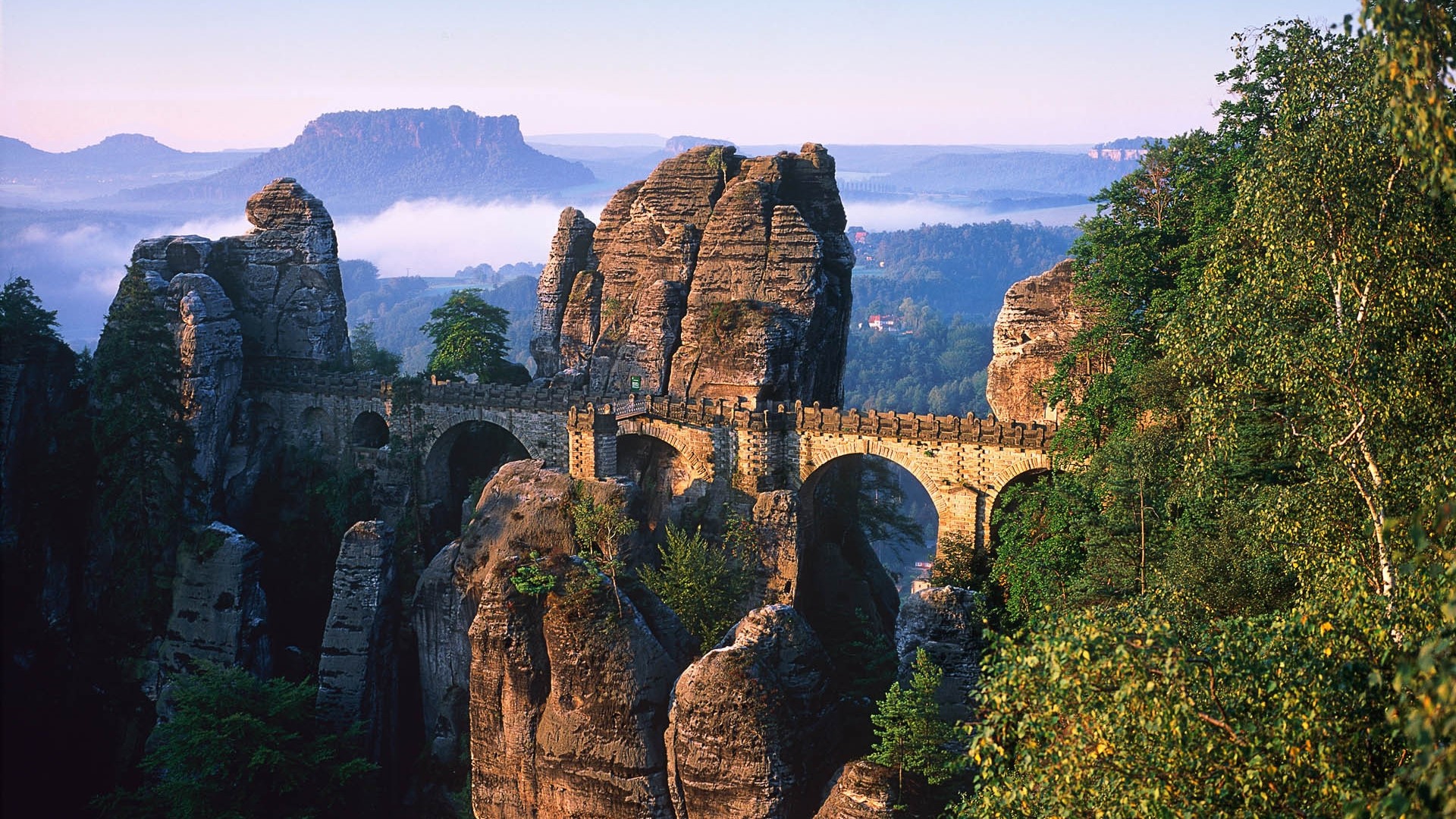 Bastei Bridge in Saxon Switzerland National Park HD Wallpaper