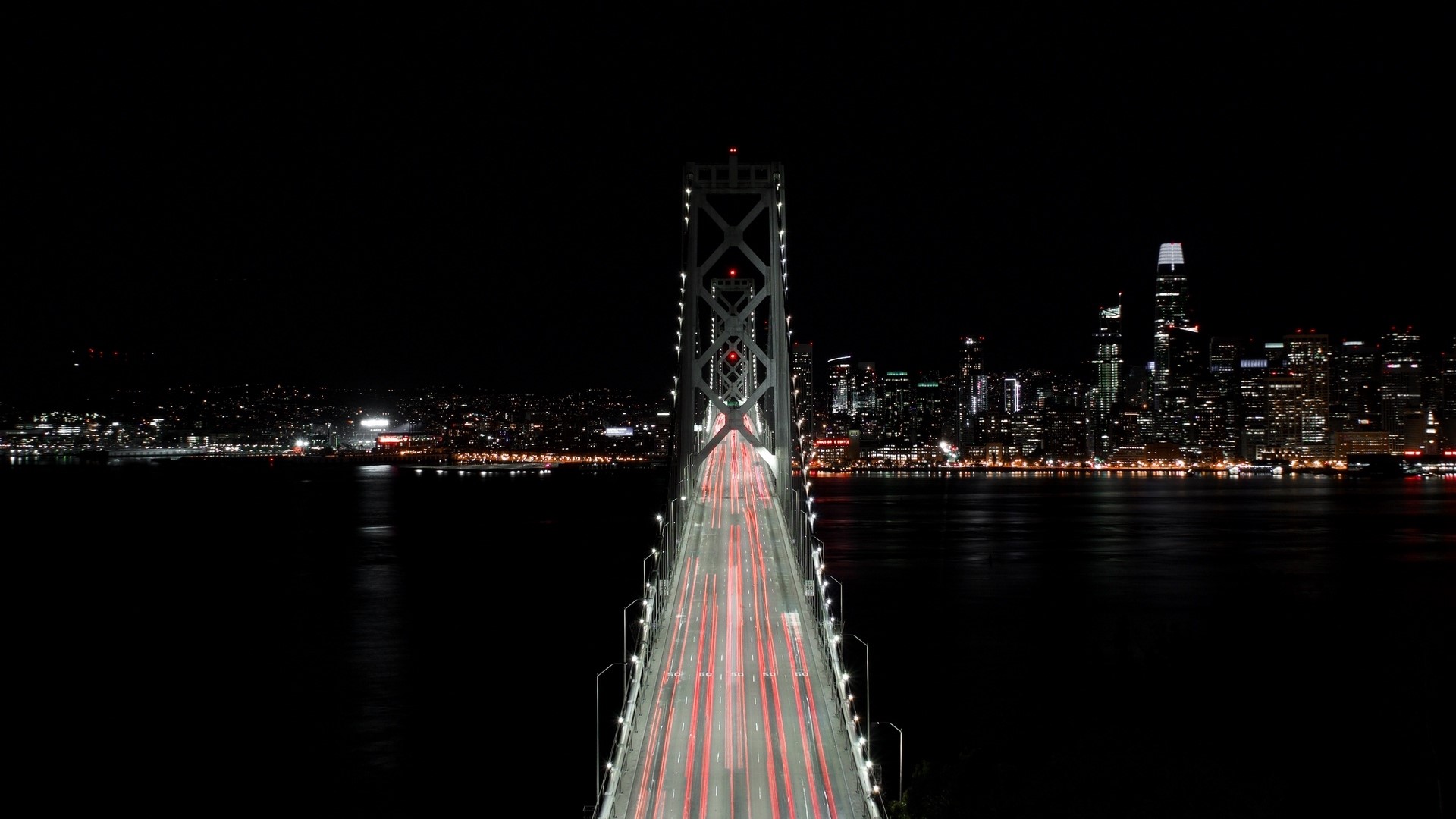 Bay Bridge at Night with San Francisco Skyline HD Wallpaper
