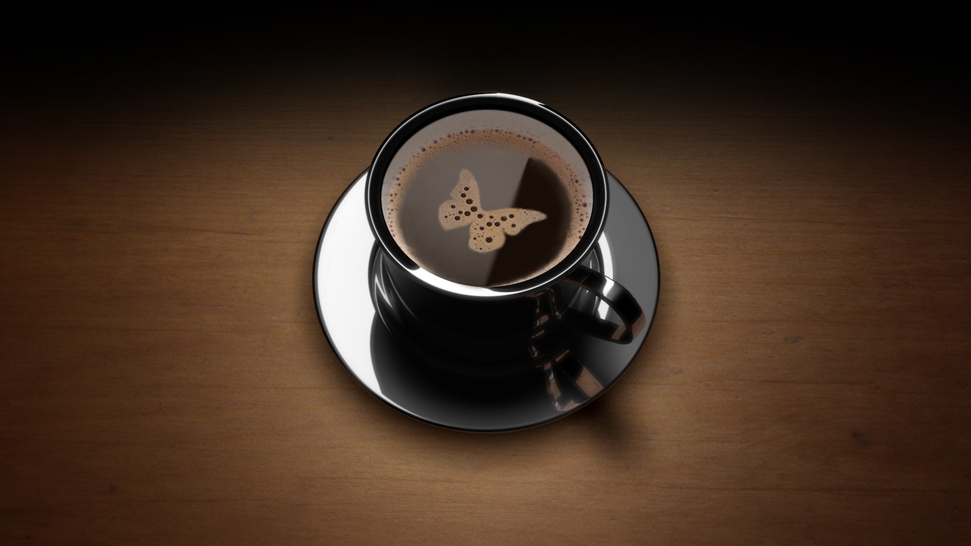A cup of coffee with a butterfly design HD Wallpaper
