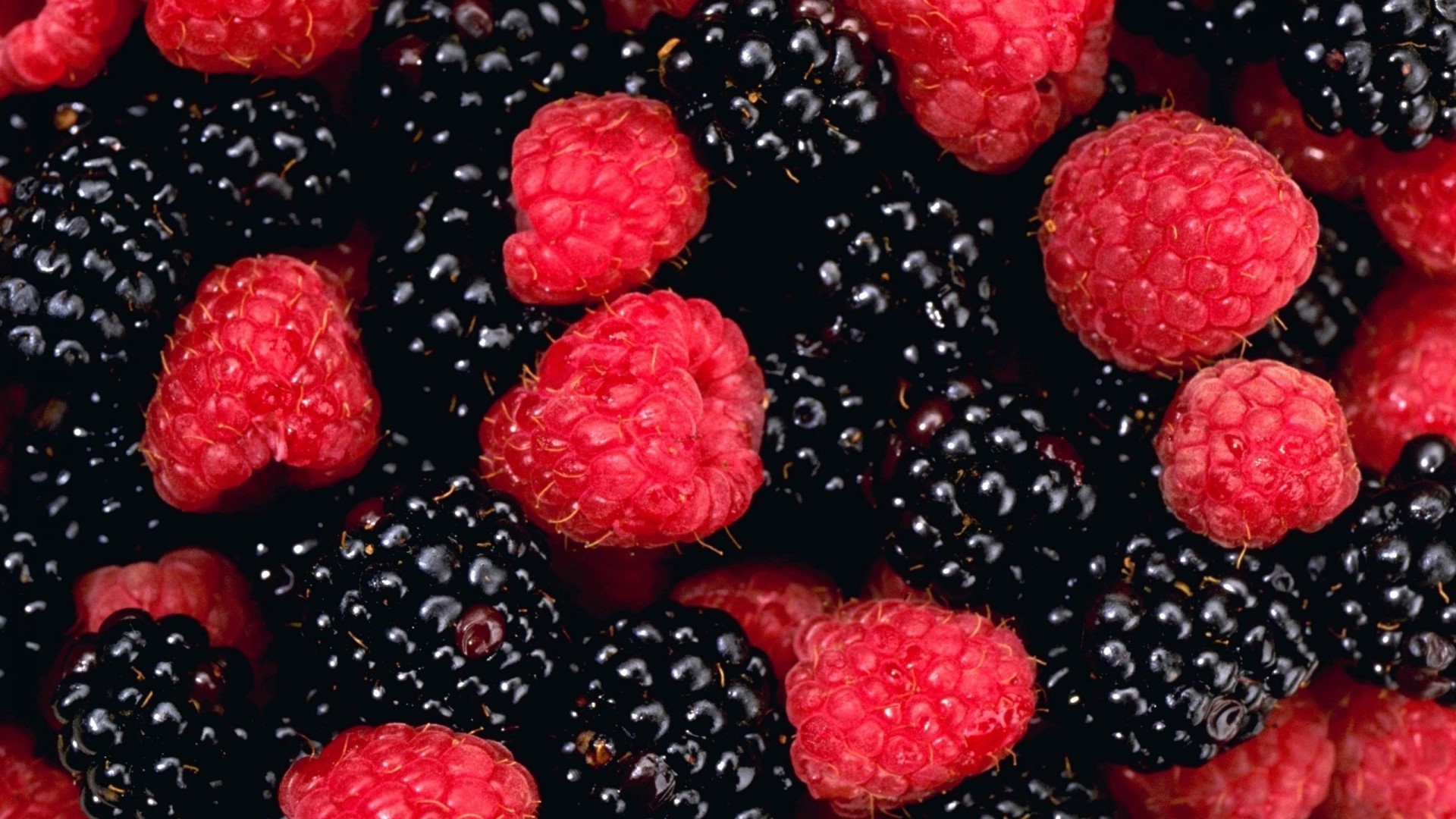 Close-up of fresh raspberries and blackberries HD Wallpaper