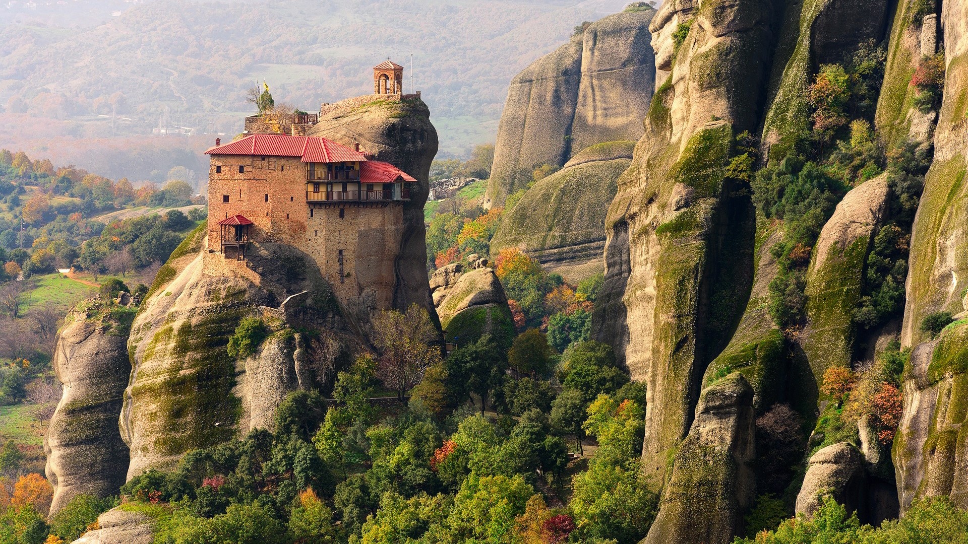 Monastery on a rock in Meteora, Greece HD Wallpaper