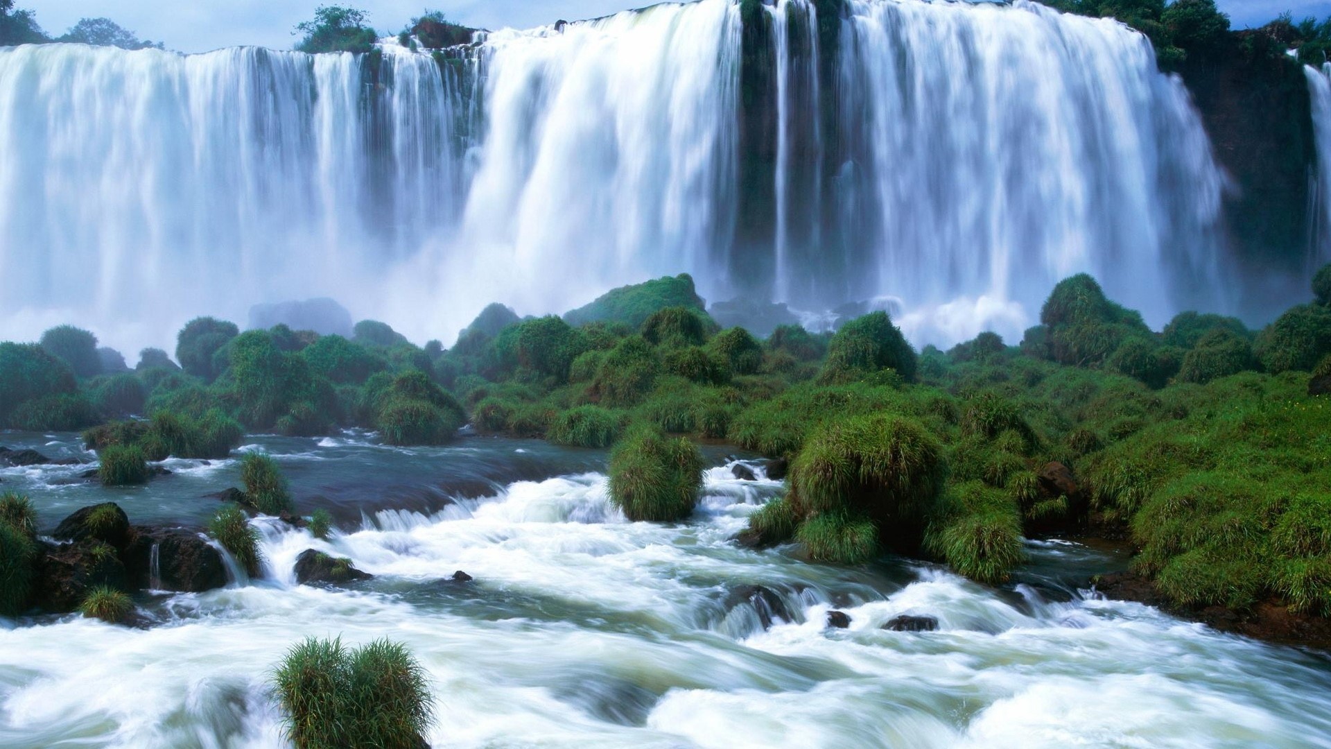 Wide Waterfall with Greenery HD Wallpaper