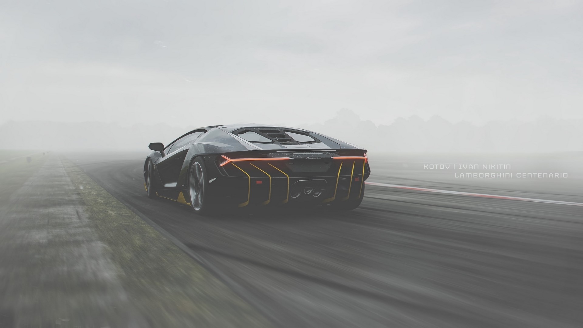 Lamborghini Centenario on a foggy track HD Wallpaper