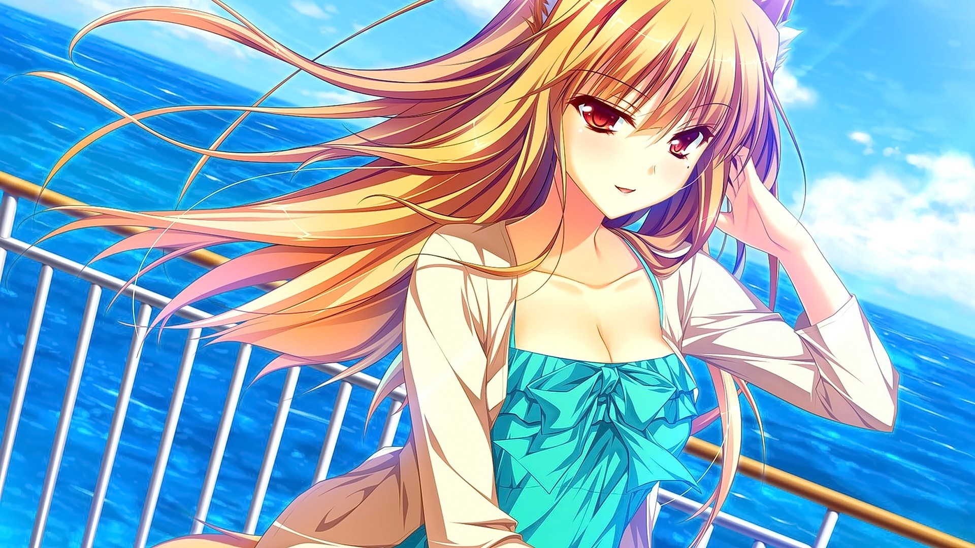 Girl with blonde hair on a boat HD Wallpaper