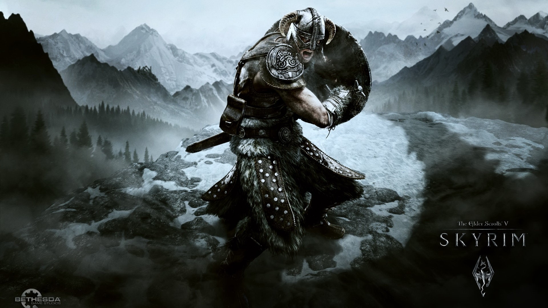 The Elder Scrolls 5: Skyrim warrior in mountains HD Wallpaper