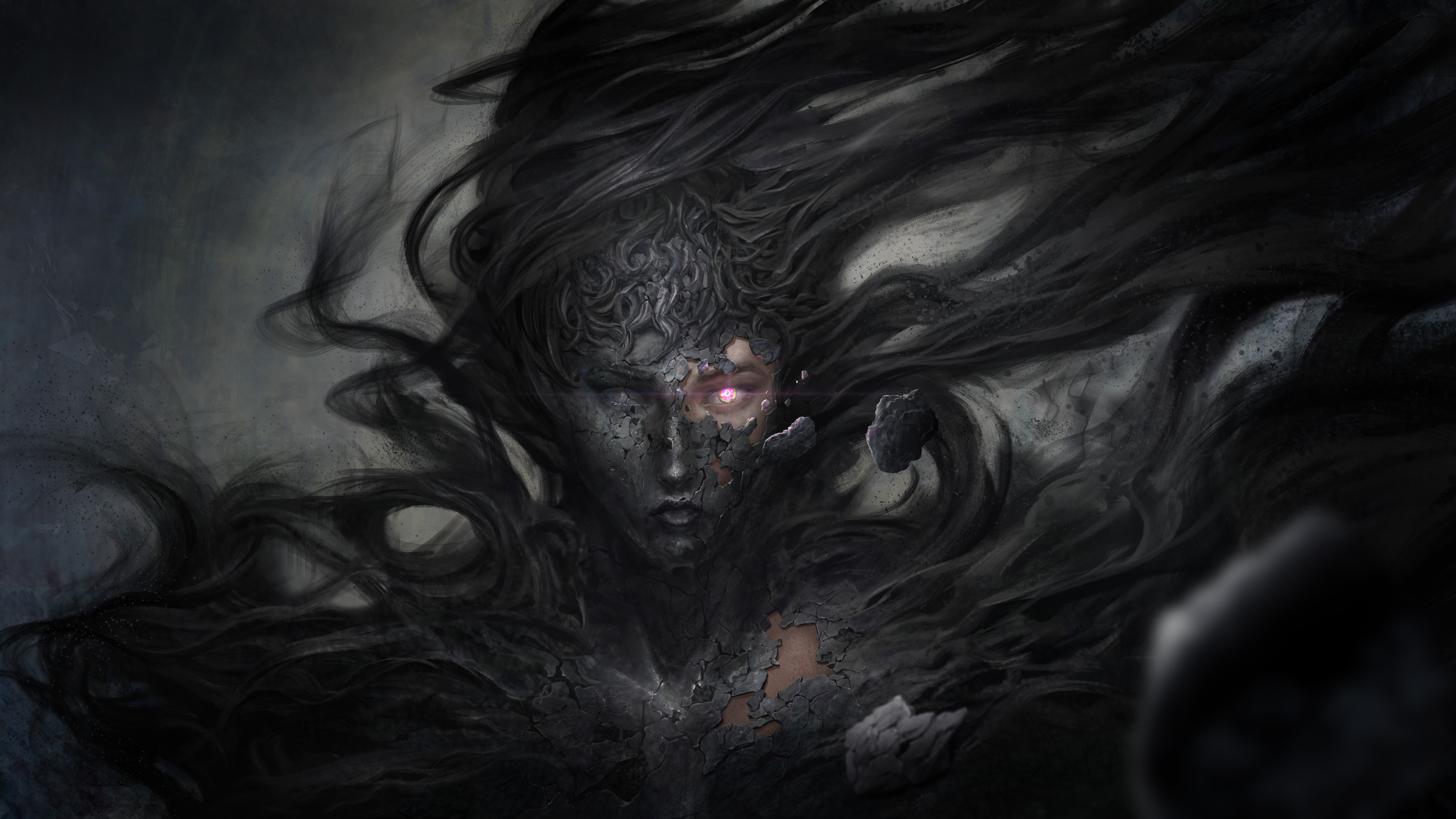 Cracked face with glowing eye from Godsfall TERA HD Wallpaper