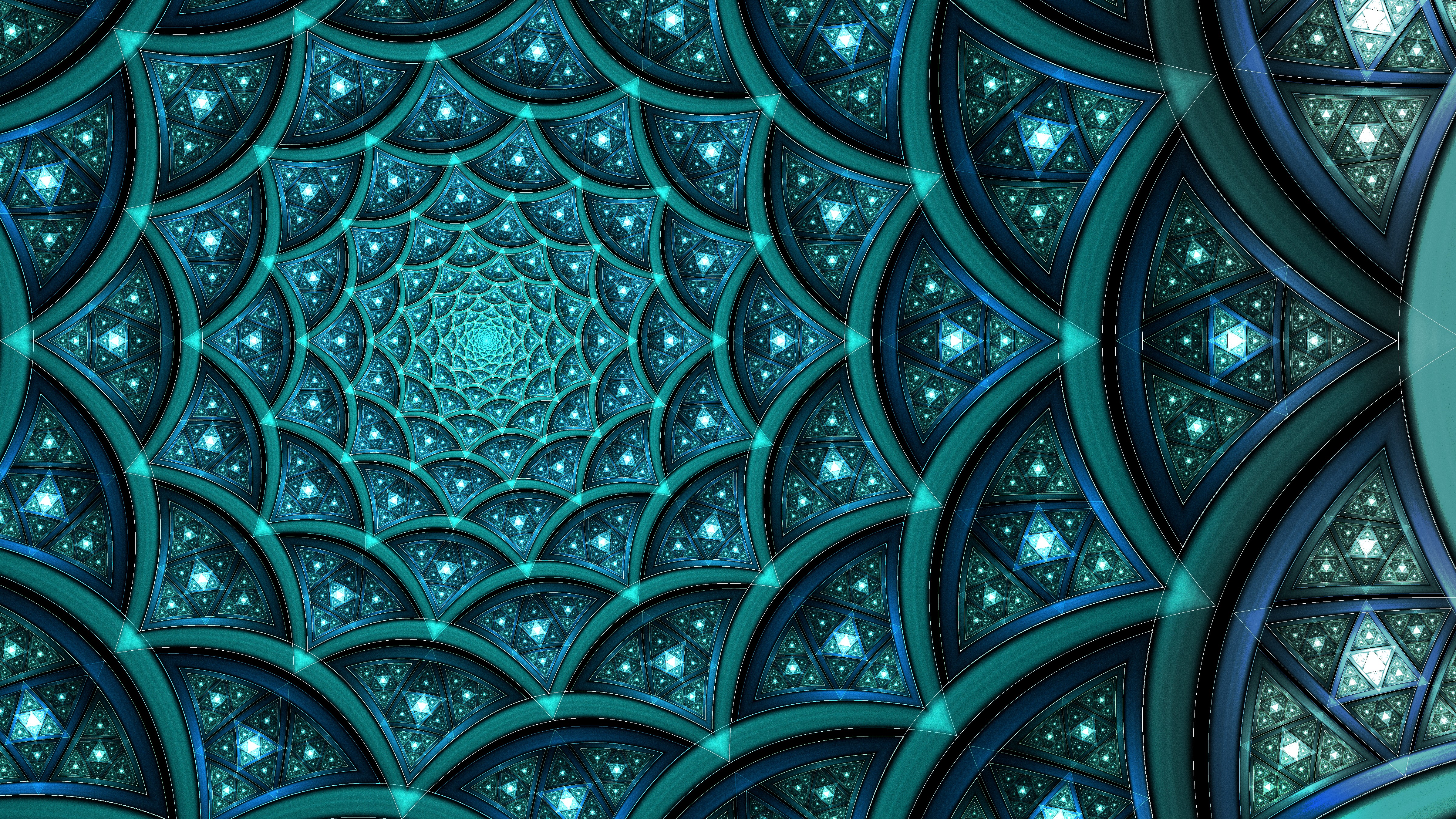 Fractal art design in teal and blue 4K HD Wallpaper