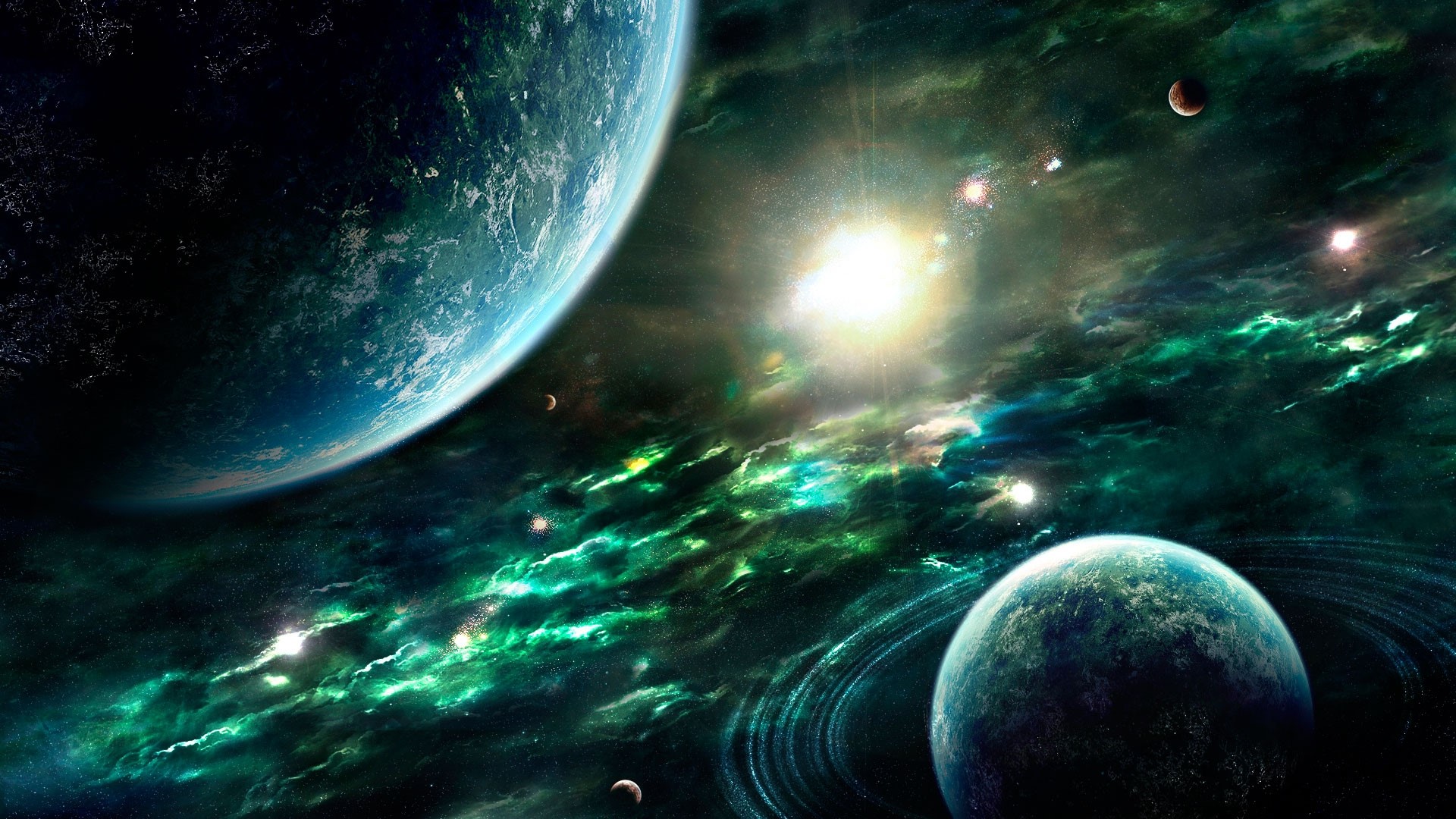Planets and nebulae in deep space HD Wallpaper