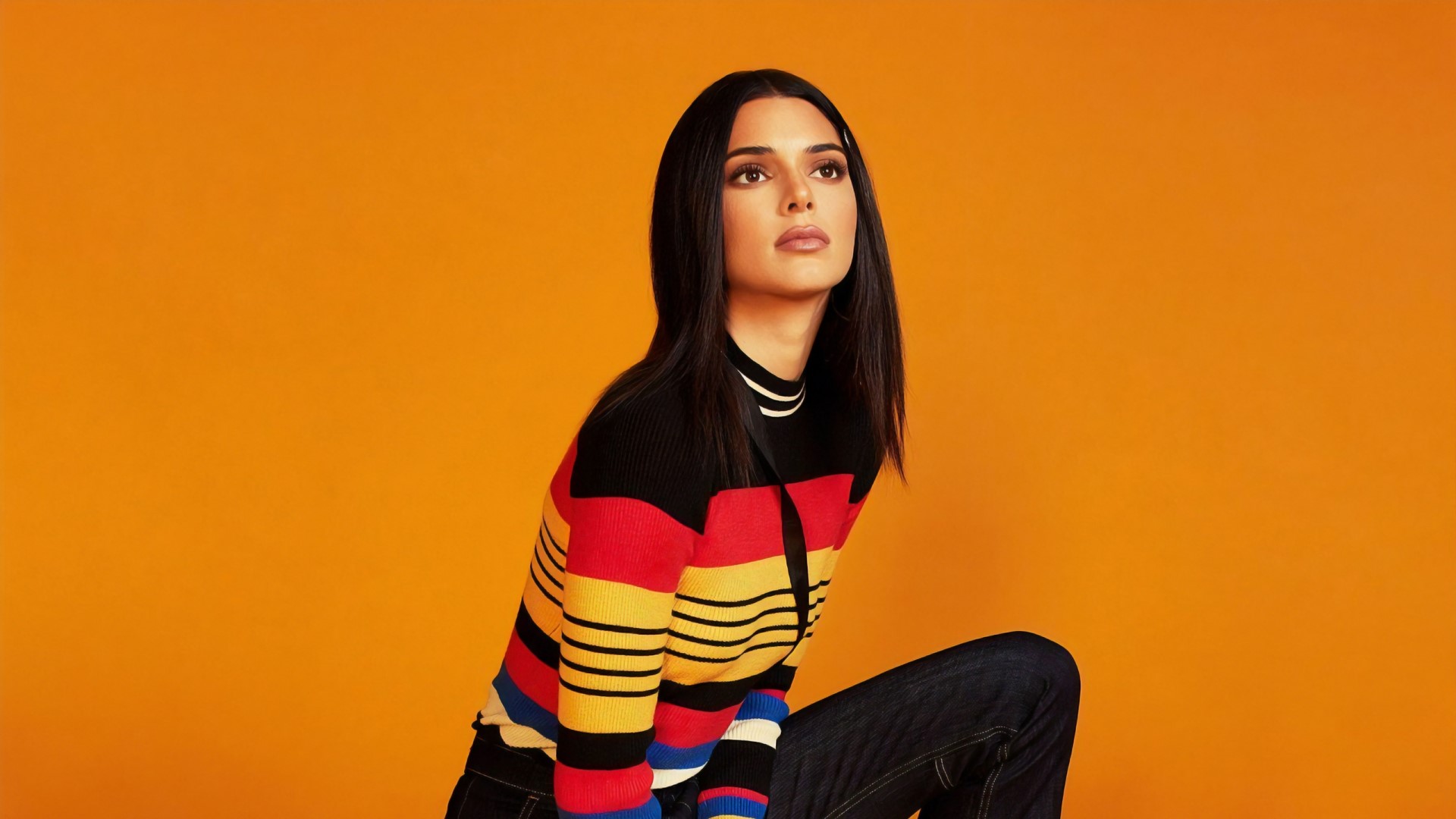 Kendall Jenner in a striped sweater HD Wallpaper
