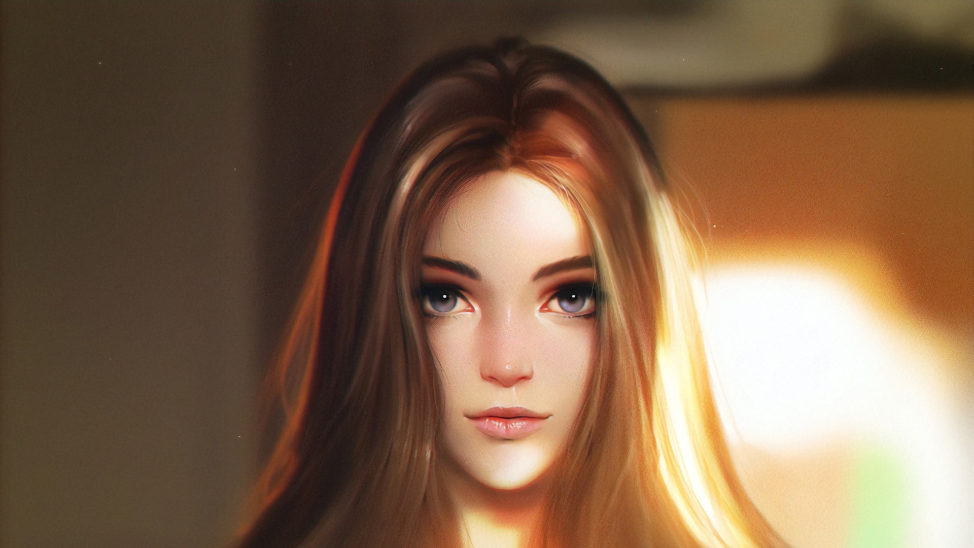 Portrait of a woman with brown hair in afternoon light HD Wallpaper