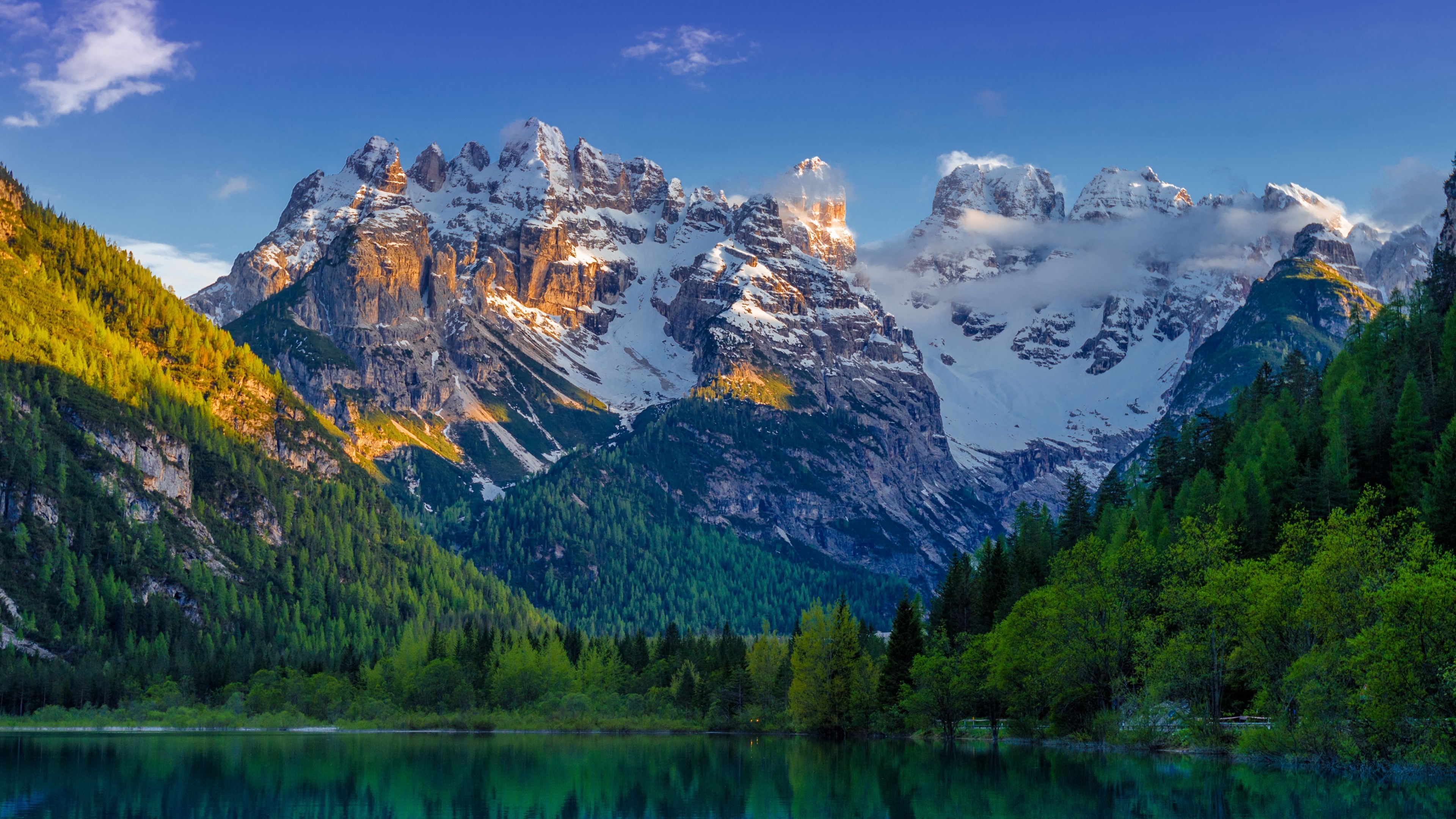 4K Mountain Lake with Snow-Capped Peaks HD Wallpaper