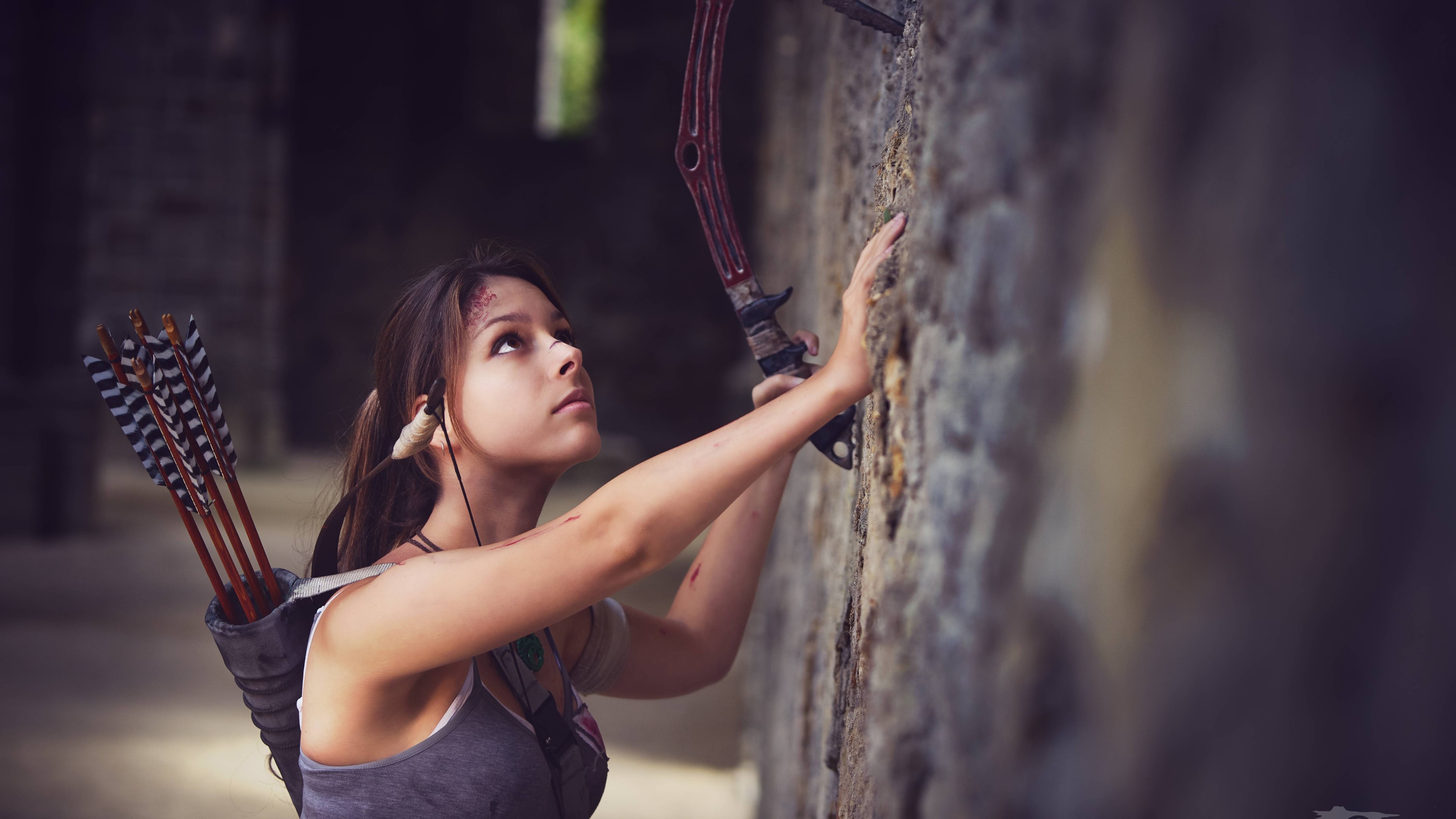 Lara Croft Cosplay with Bow and Arrows HD Wallpaper