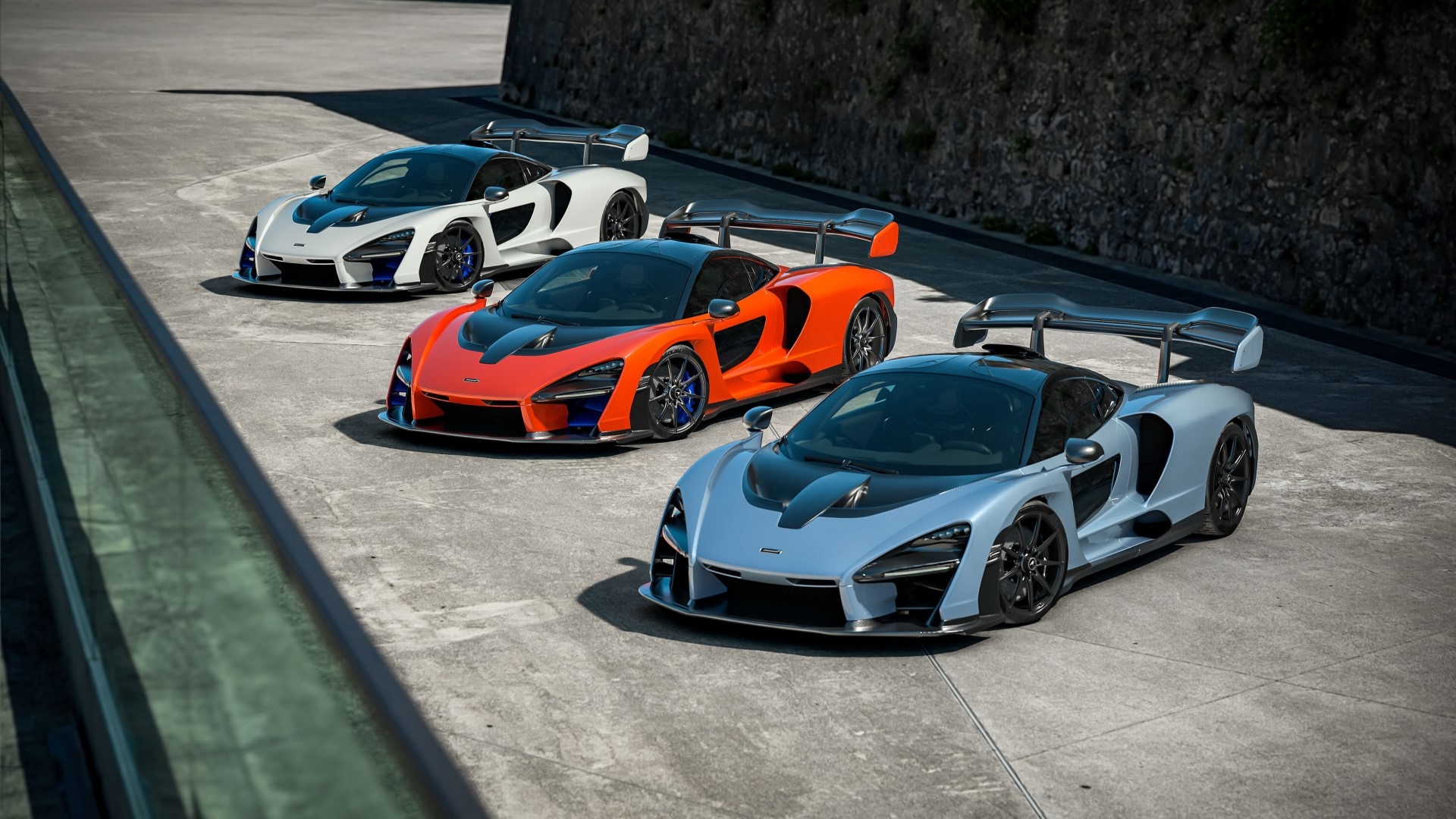 Three McLaren Senna cars in different colors HD Wallpaper