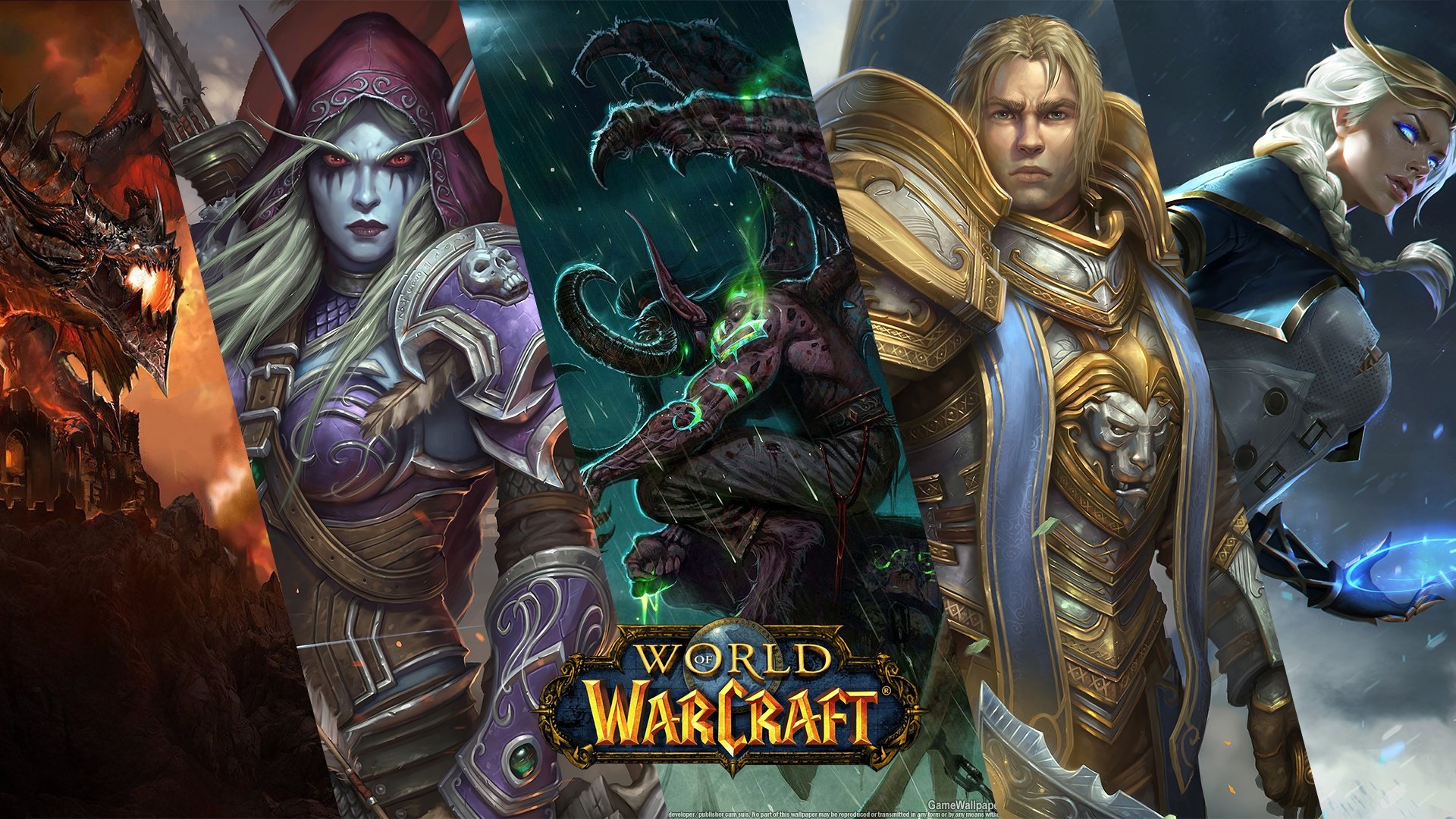 World of Warcraft characters and dragon HD Wallpaper