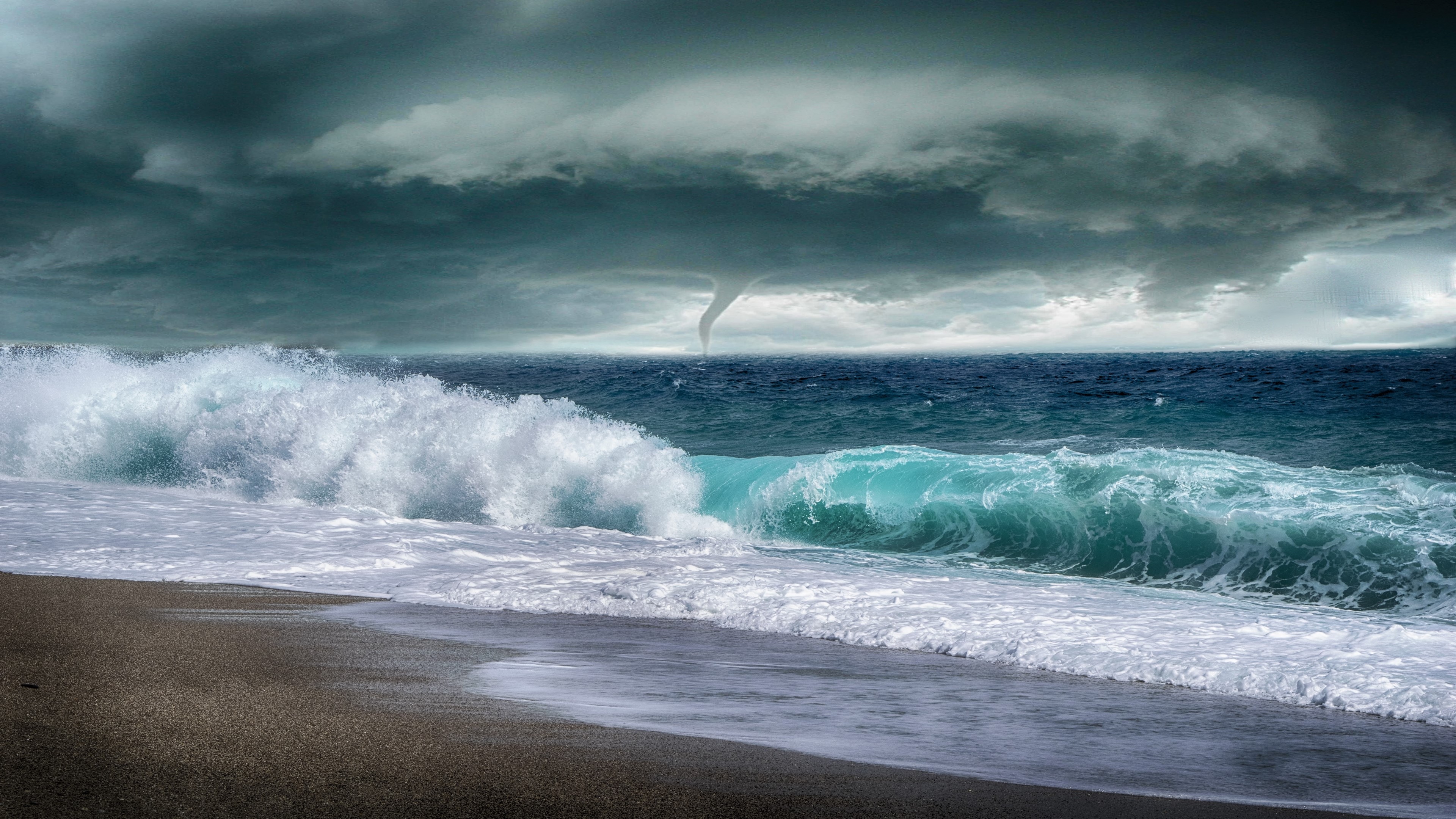 4K Storm over the Ocean with Tornado HD Wallpaper