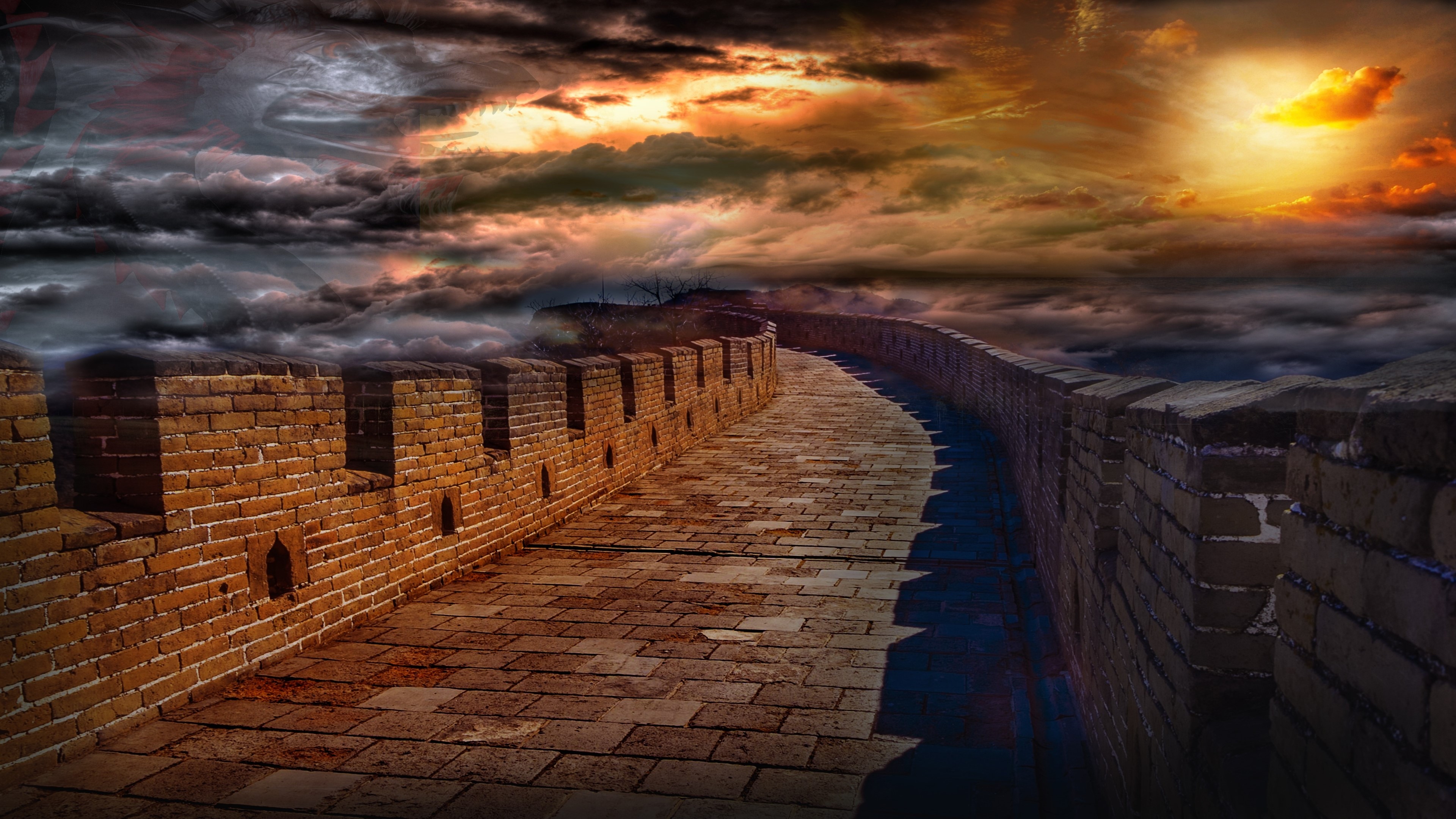 The Great Wall of China under a dramatic sky HD Wallpaper