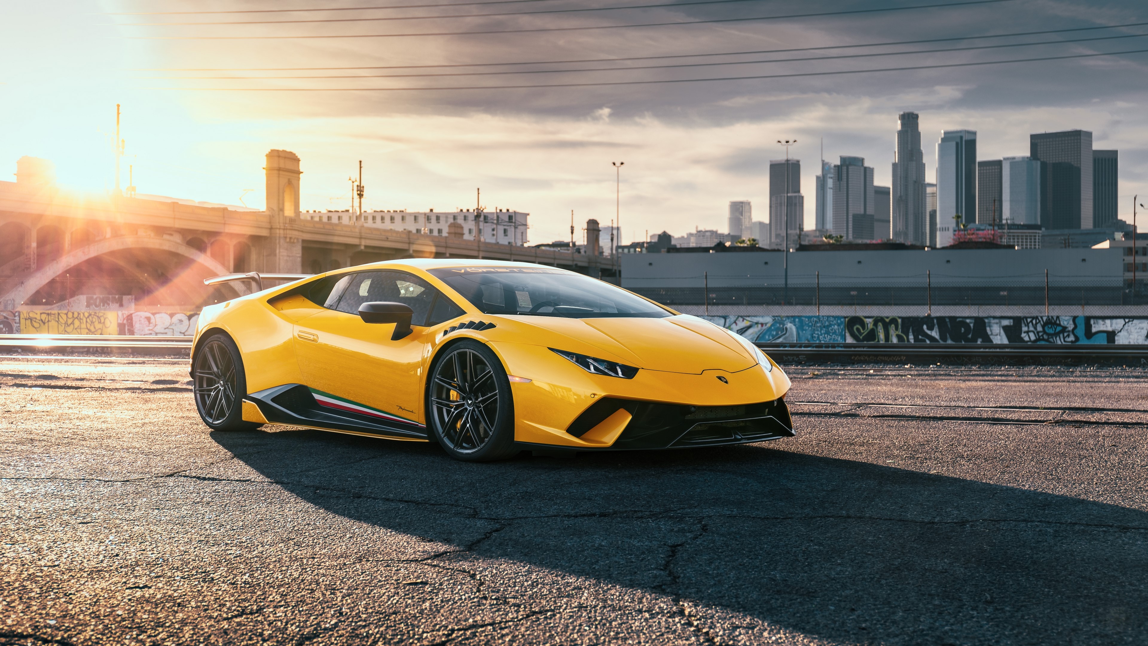 Yellow Lamborghini Huracan Performante in Los Angeles HD Wallpaper