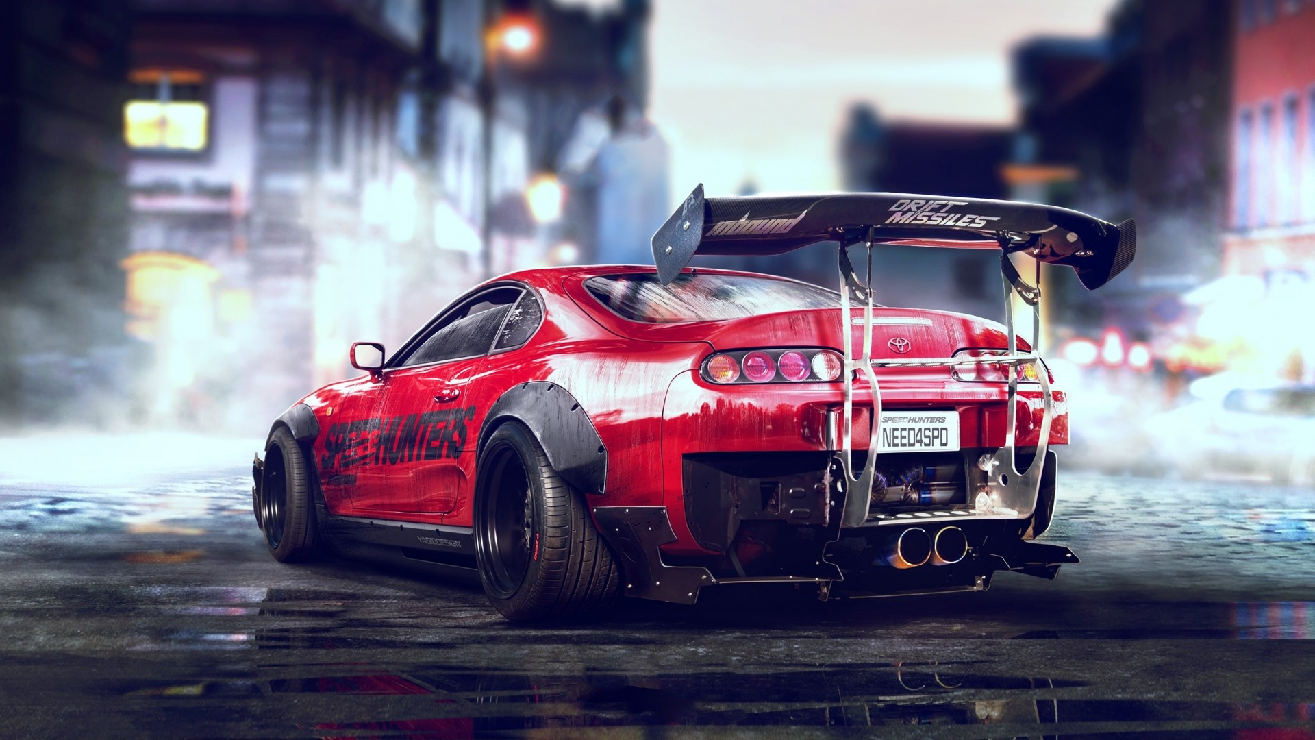 Red Toyota Supra with large spoiler HD Wallpaper
