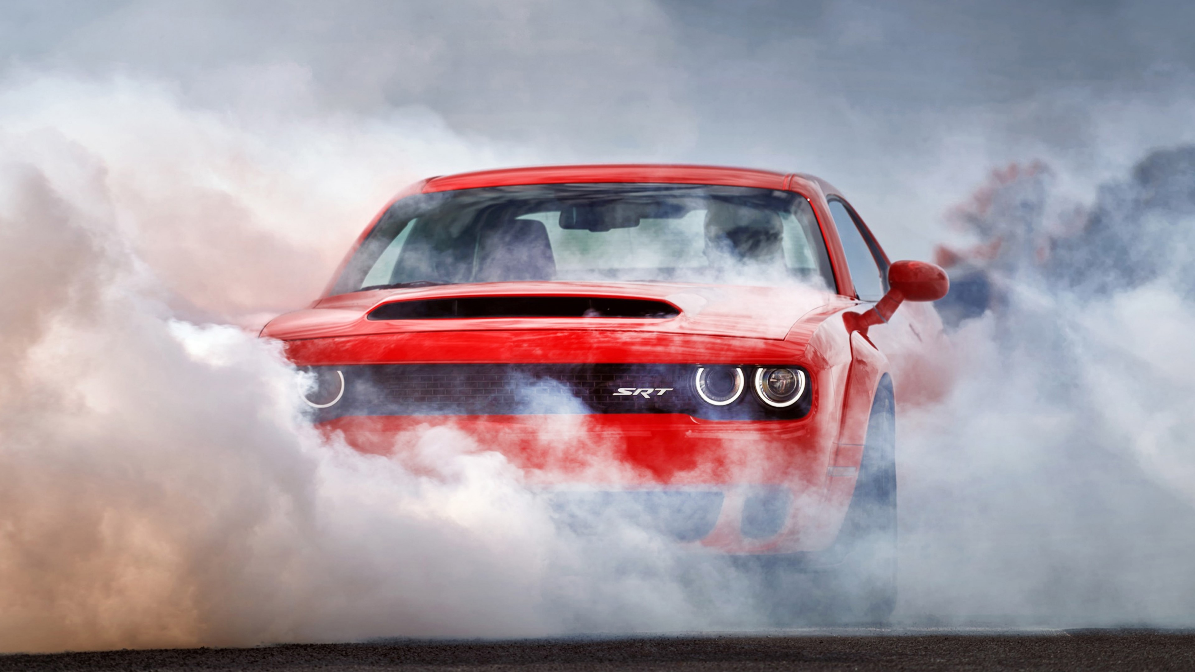 4K Red Dodge Challenger SRT Burnout HD Wallpaper