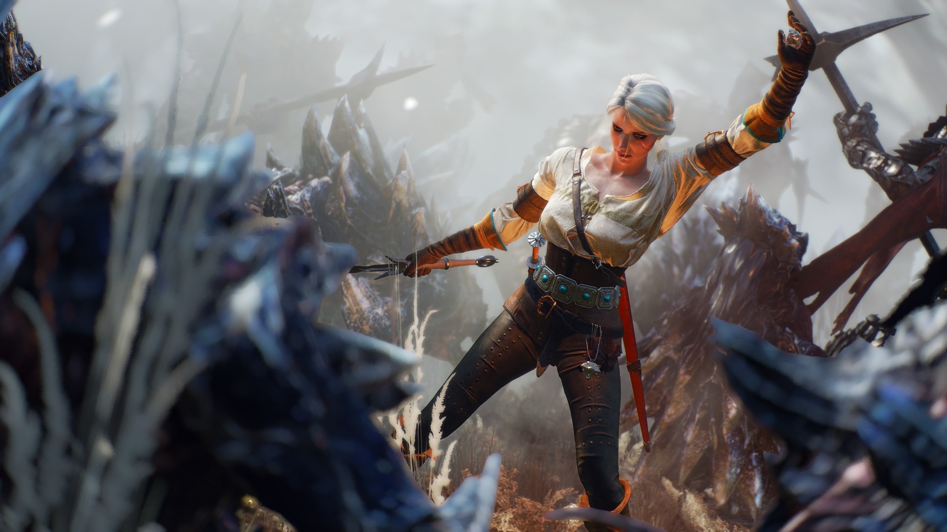Ciri fighting monsters in The Witcher 3 HD Wallpaper