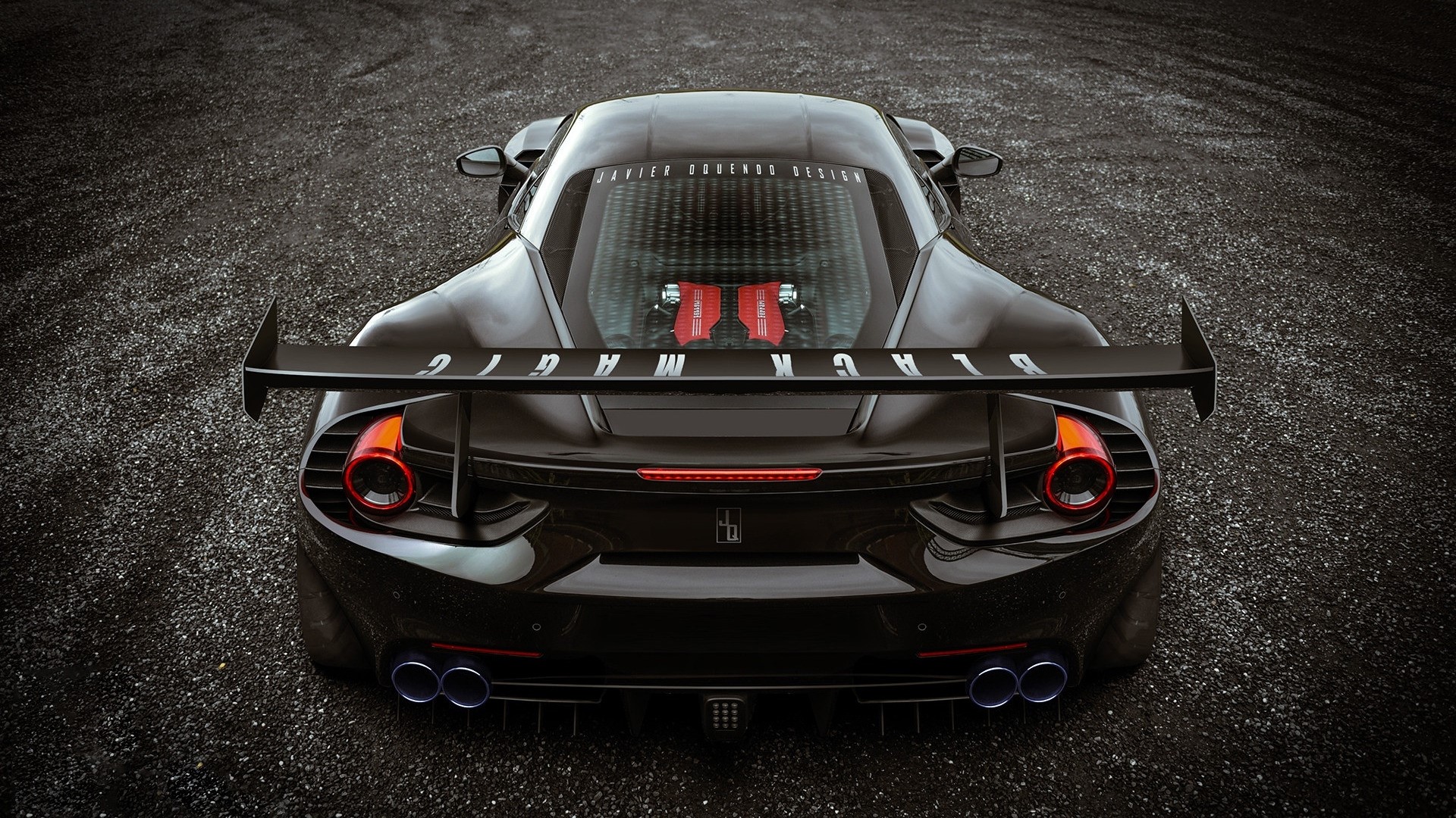 Black Magic Ferrari 488 GTB with large rear wing HD Wallpaper