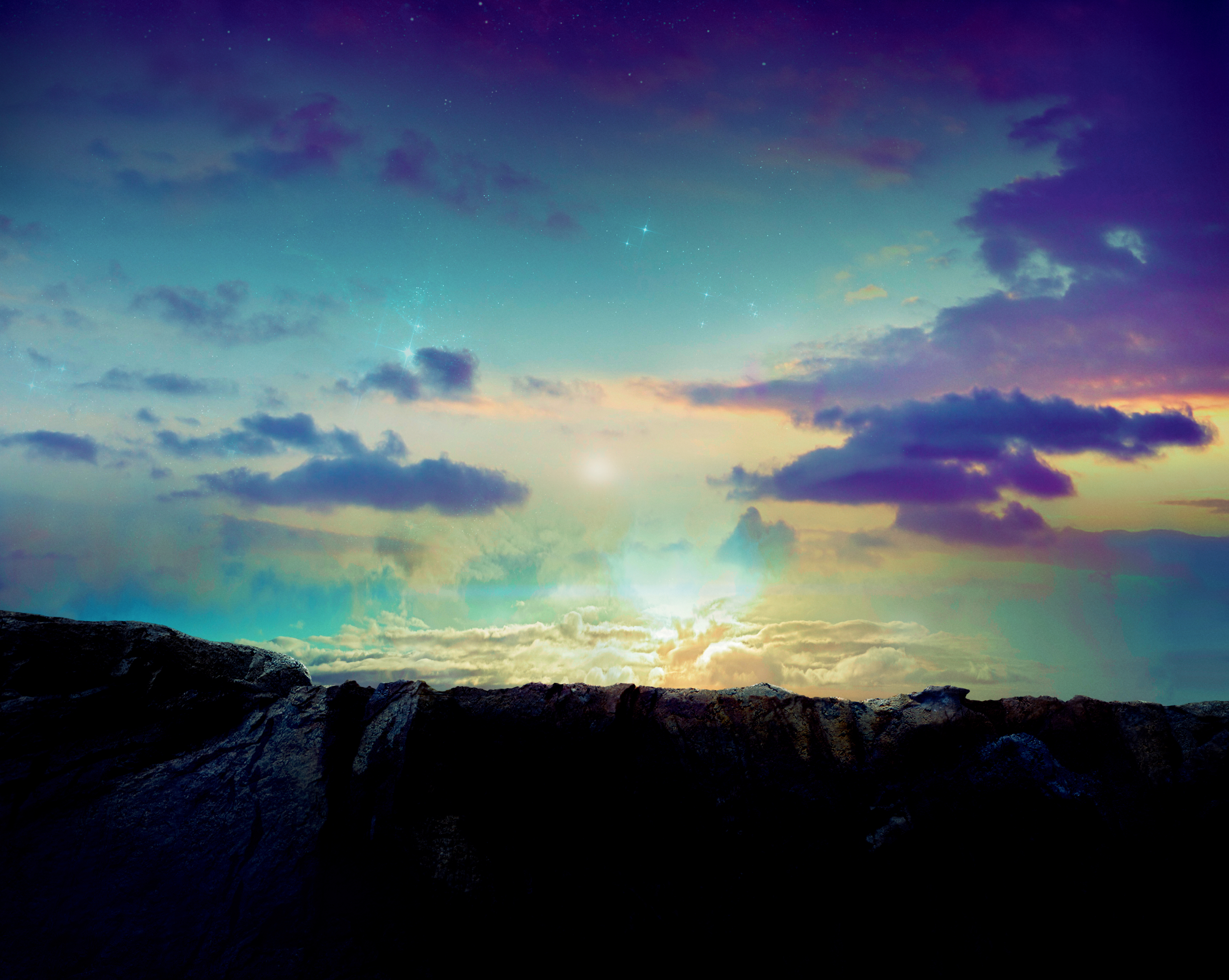 Rocky Silhouette Against Colorful Sky HD Wallpaper