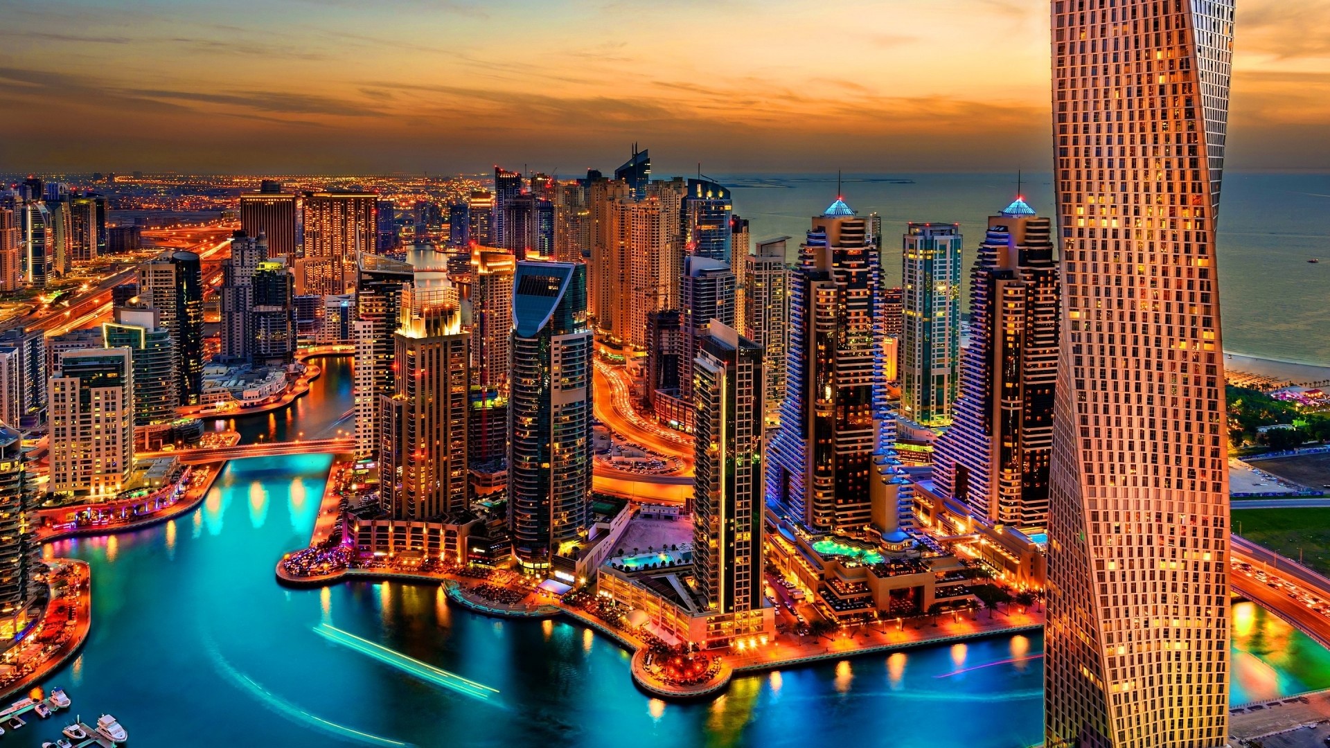 Dubai Marina at sunset HD Wallpaper
