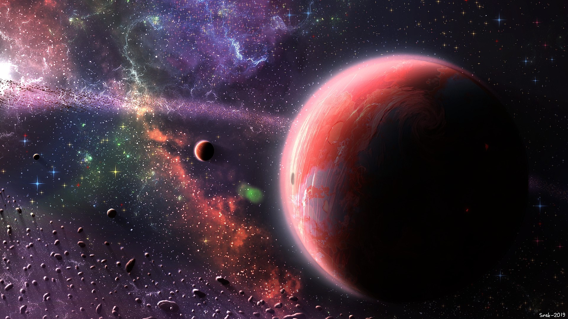 Red planet and nebula in outer space HD Wallpaper