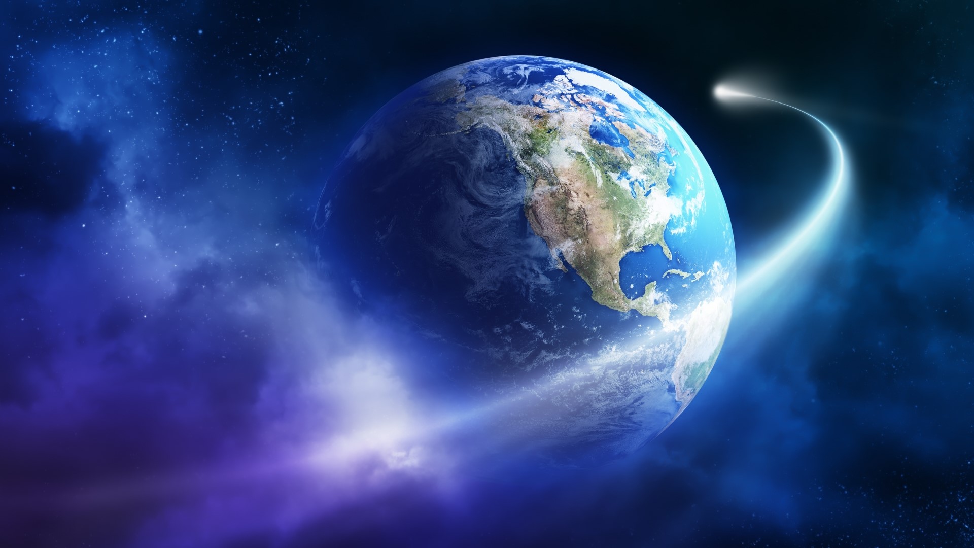 Planet Earth with a Comet HD Wallpaper