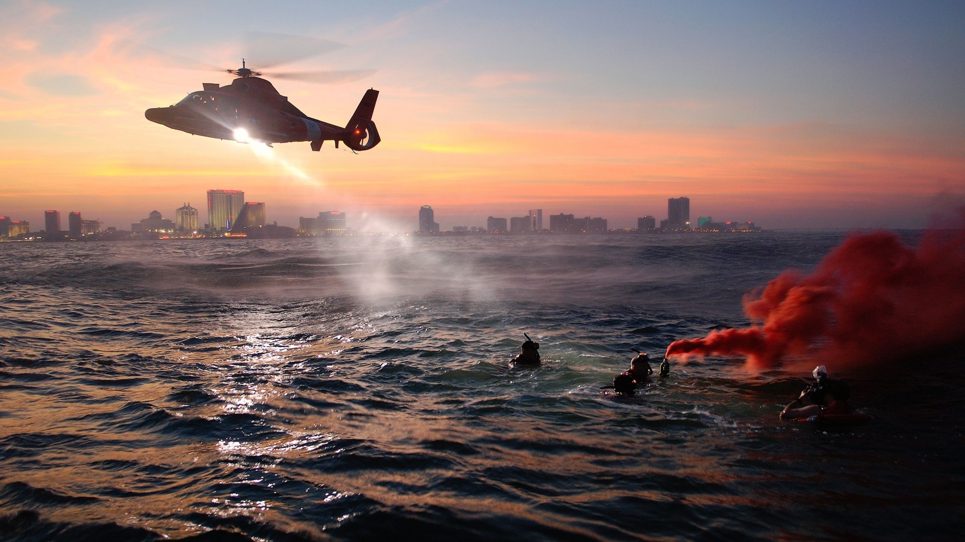Coast Guard helicopter rescues people in the ocean HD Wallpaper