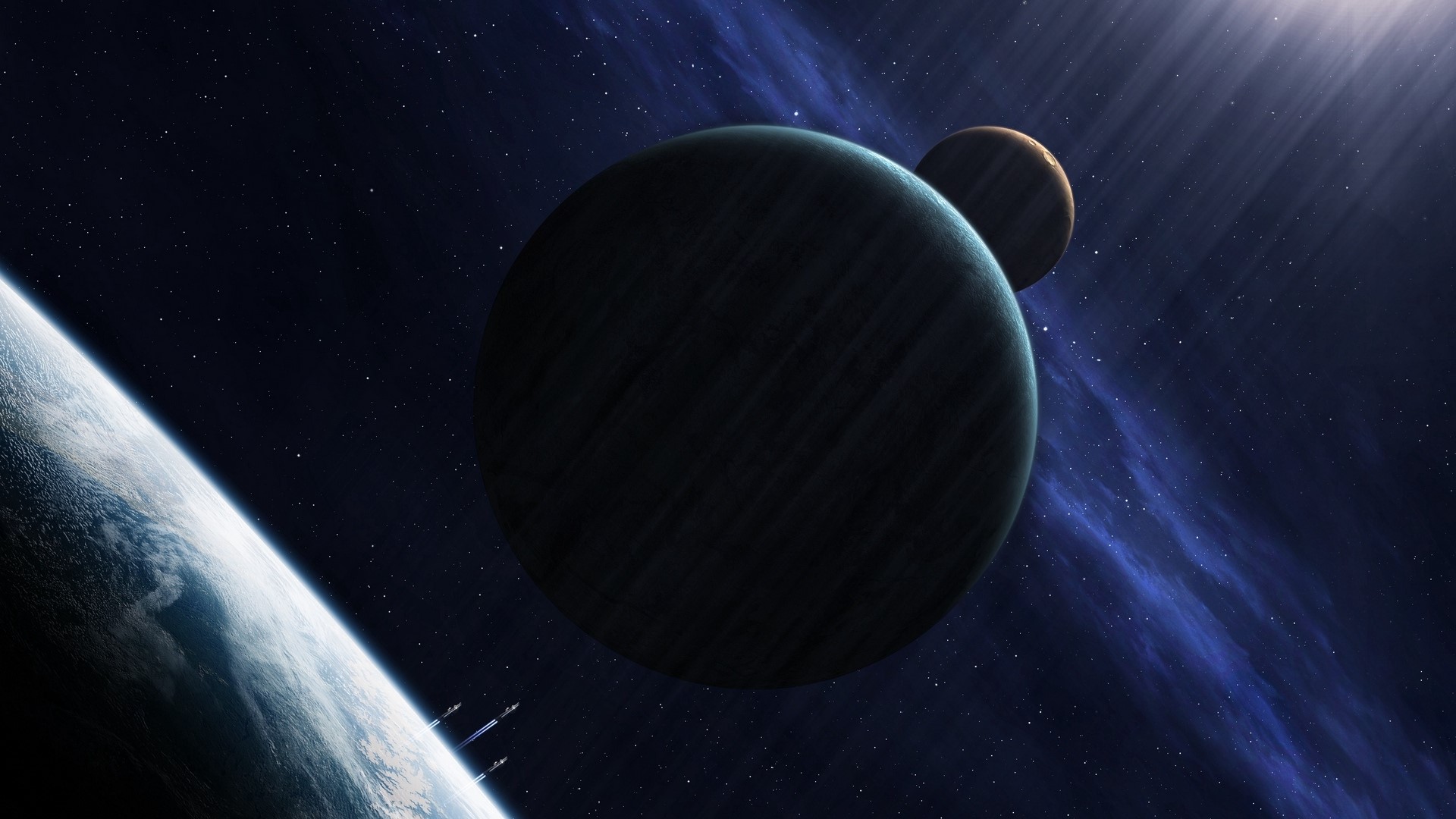 Planets and nebulae in outer space HD Wallpaper
