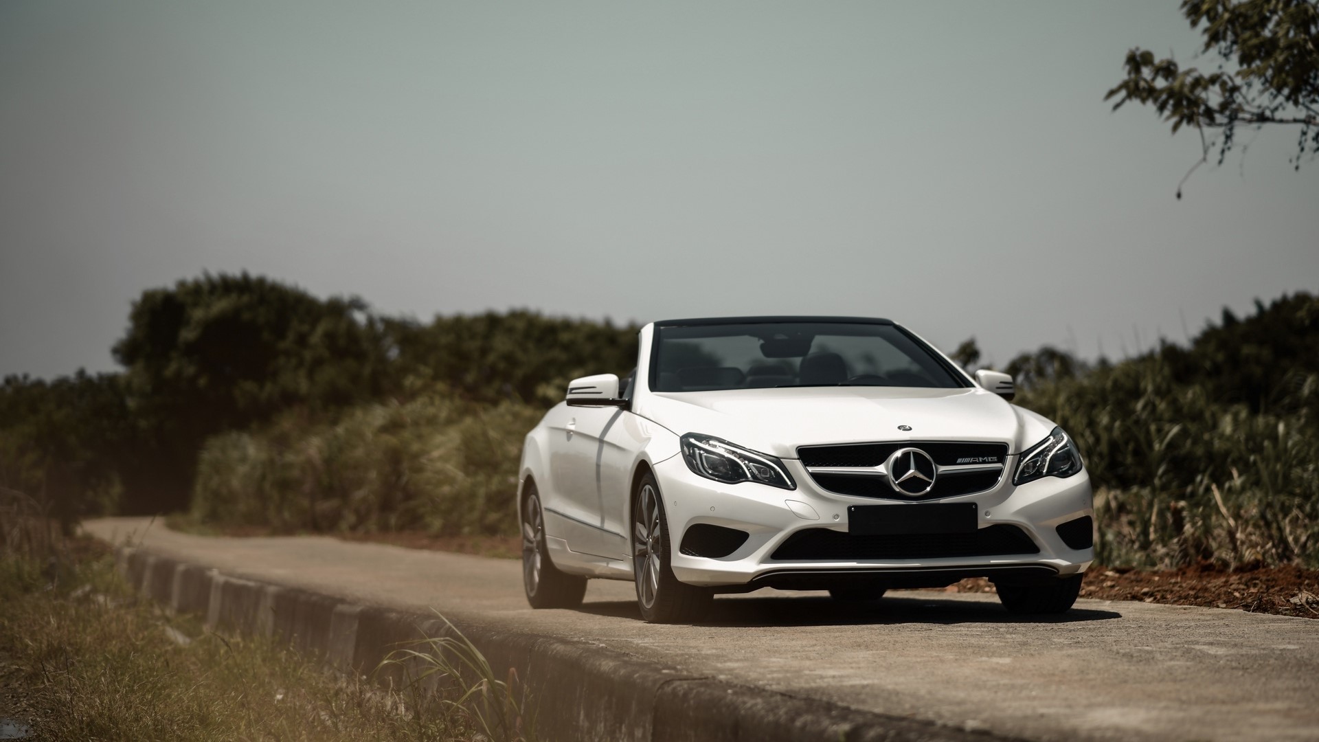 White Mercedes-Benz E-Class Convertible on a Road HD Wallpaper