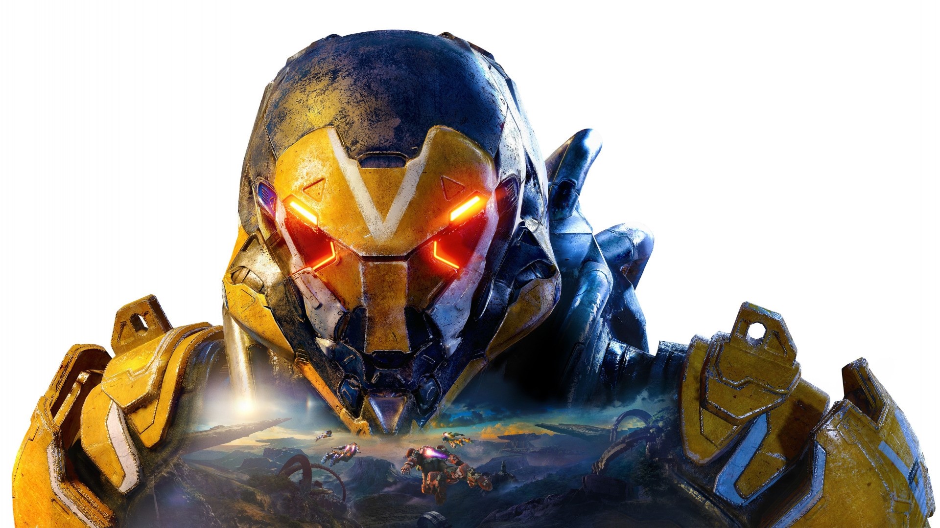 Anthem Javelin suit with landscape reflection HD Wallpaper